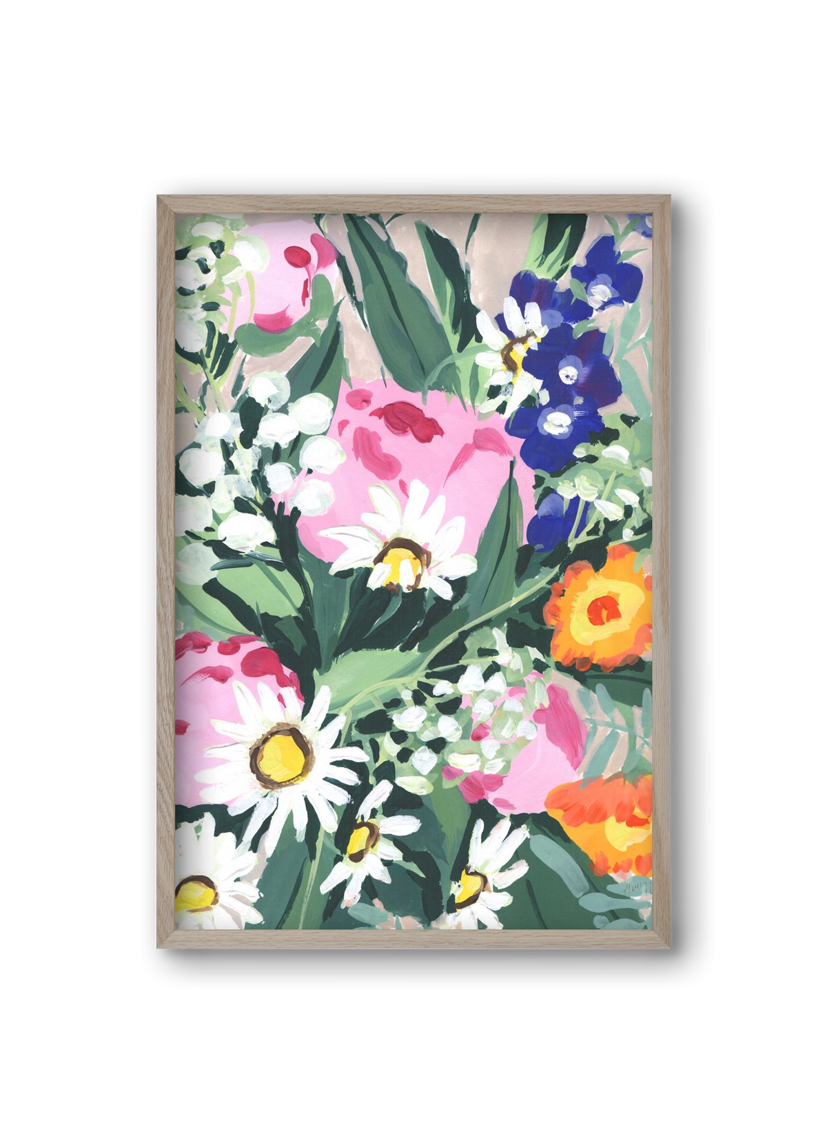 Daisies On Green Grass, 20x30 cm (20x30 cm), Tölgy keret