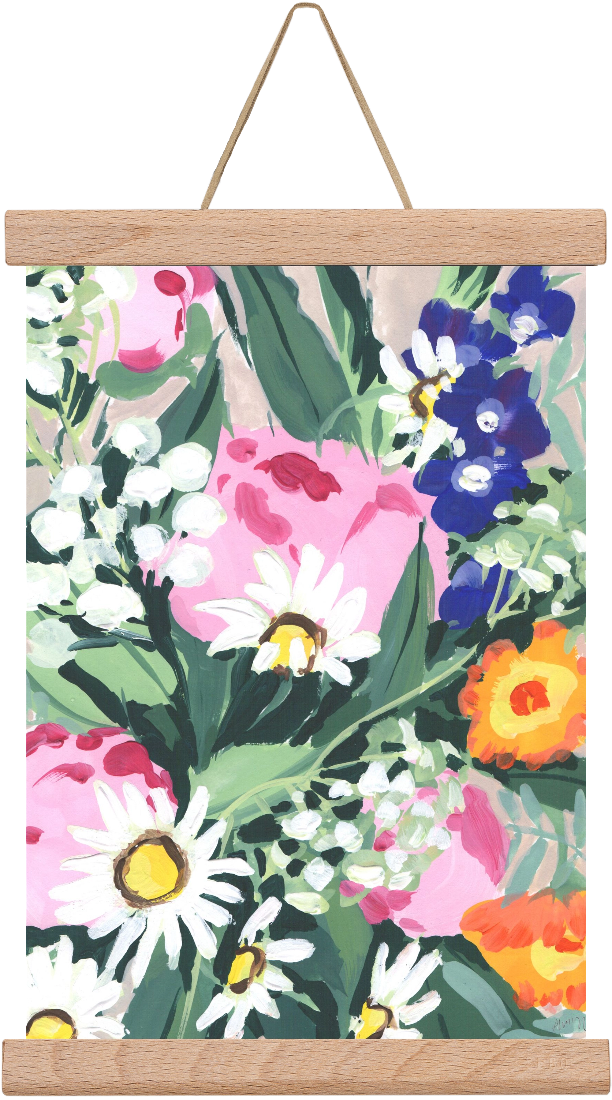 Daisies On Green Grass, 20x30 cm (20x30 cm), Tölgy akasztó