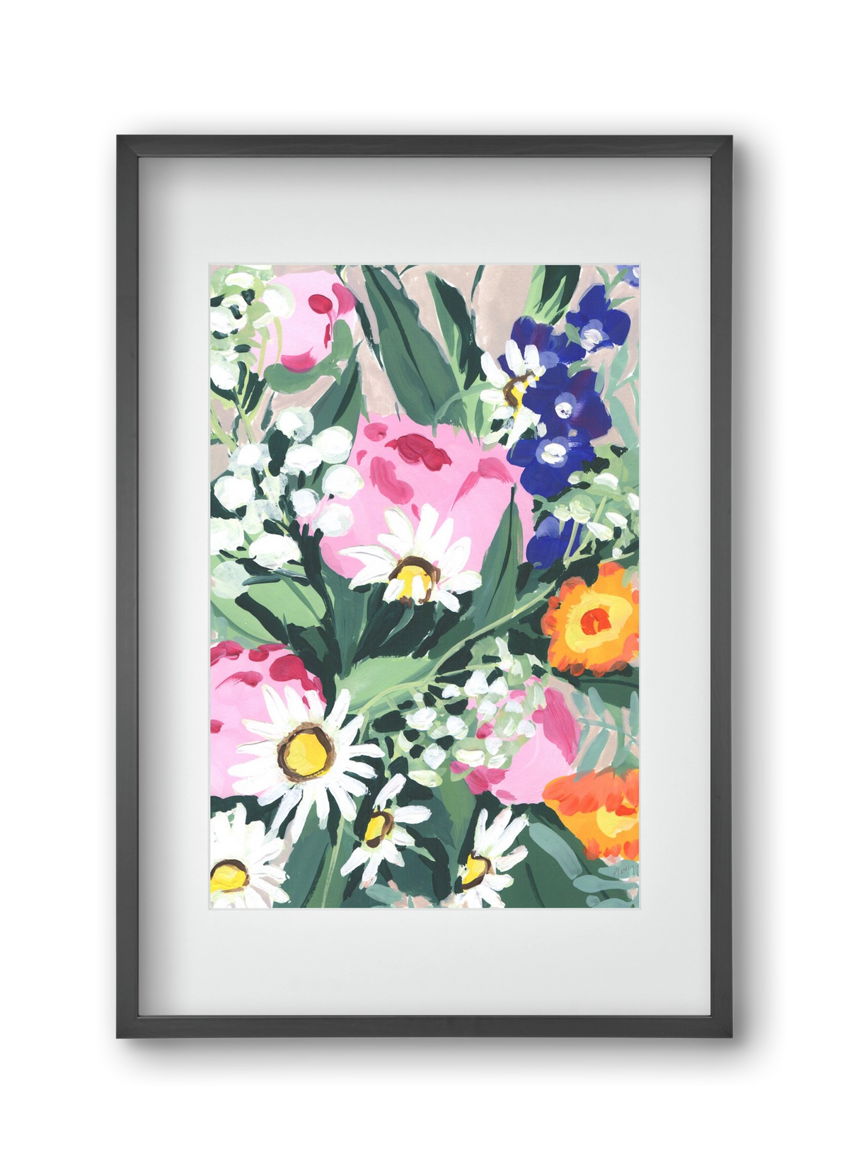 Daisies On Green Grass, 30x45 cm (20x30 cm), Fekete keret, paszpartuval