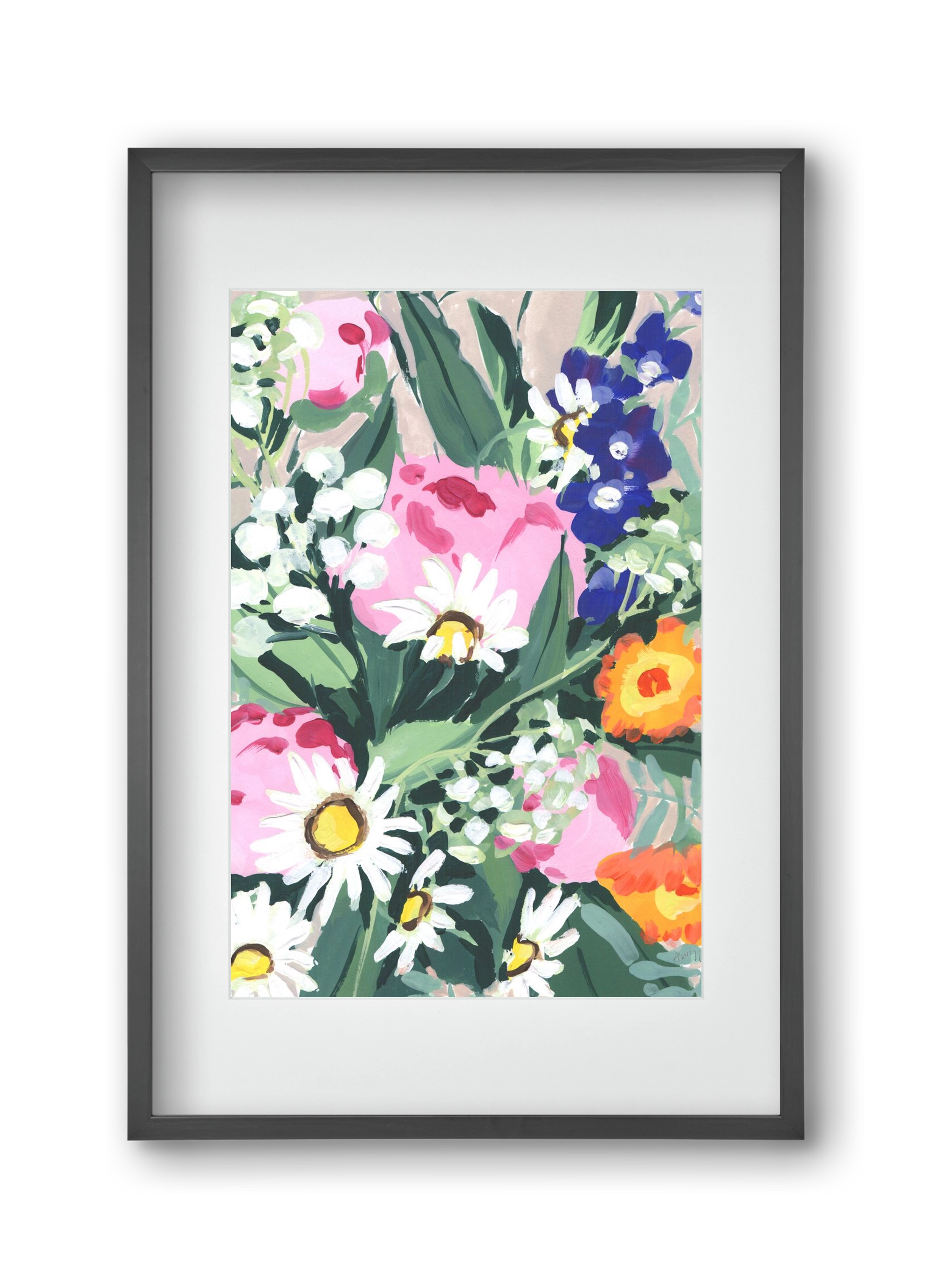 Daisies On Green Grass, 30x45 cm (20x30 cm), Fekete keret, paszpartuval