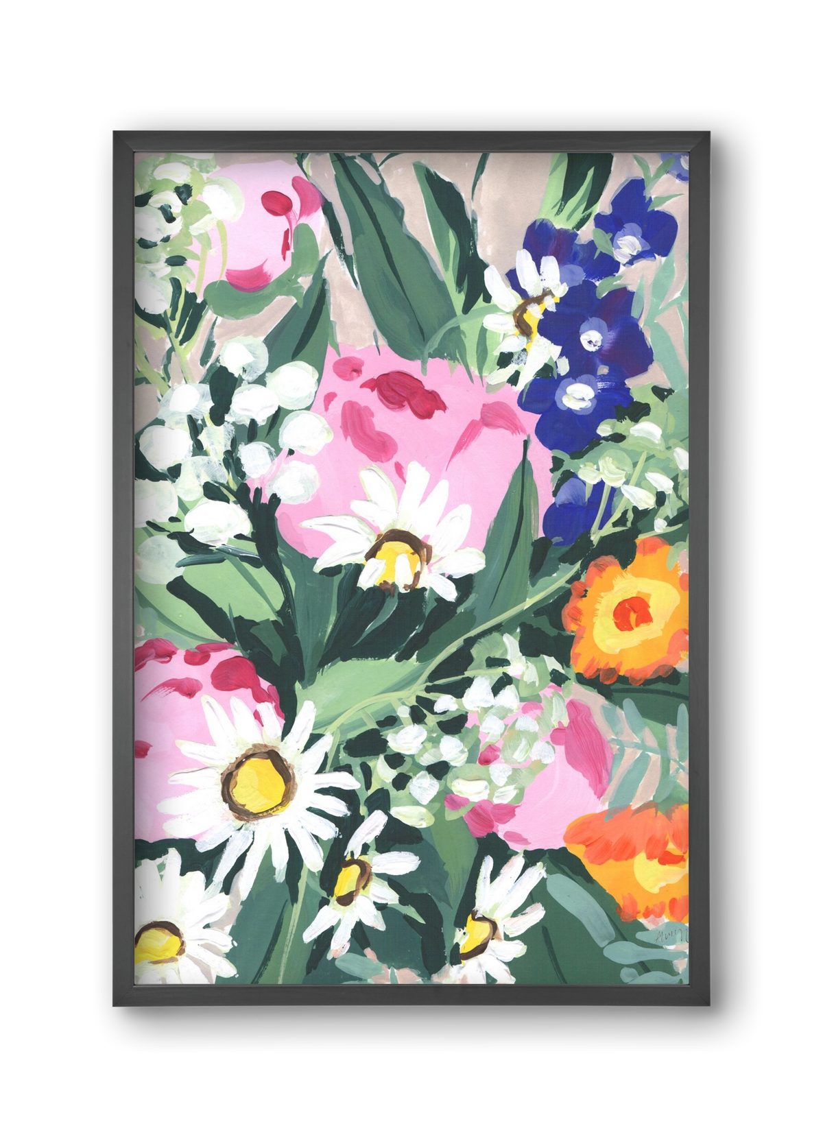 Daisies On Green Grass, 30x45 cm (30x45 cm), Fekete keret