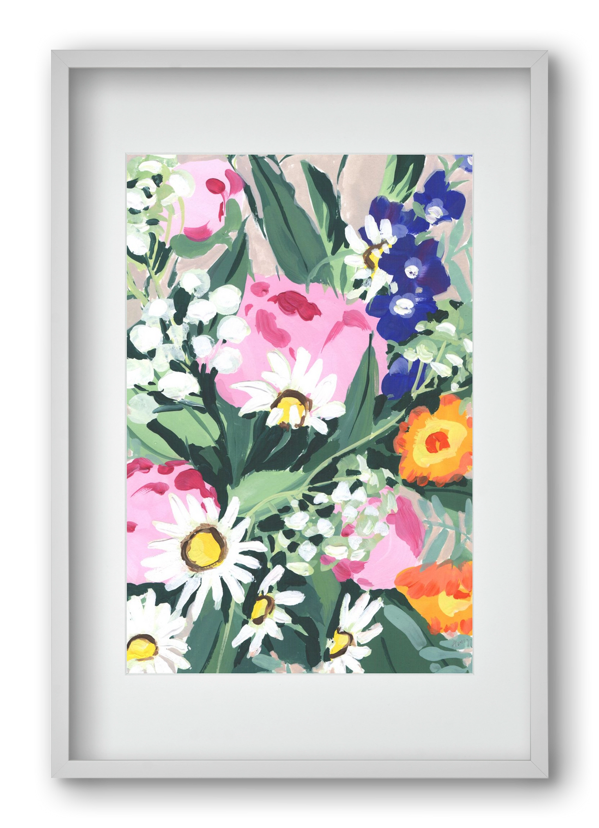 Daisies On Green Grass, 40x60 cm (30x45 cm), Fehér keret, paszpartuval