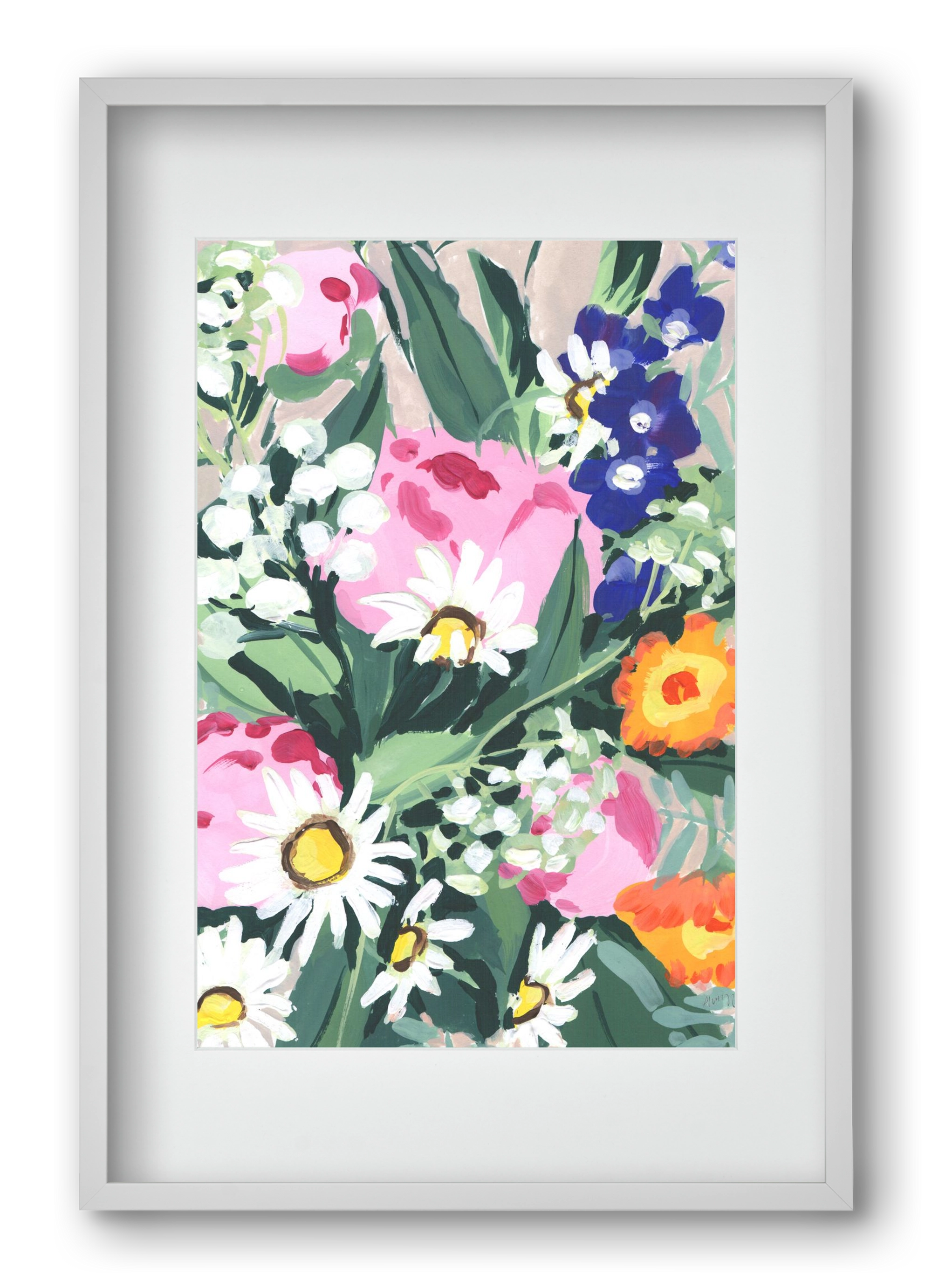 Daisies On Green Grass, 40x60 cm (30x45 cm), Fehér keret, paszpartuval