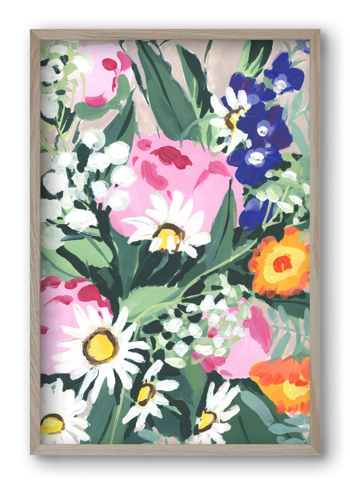 Daisies On Green Grass, 40x60 cm (40x60 cm), Tölgy keret