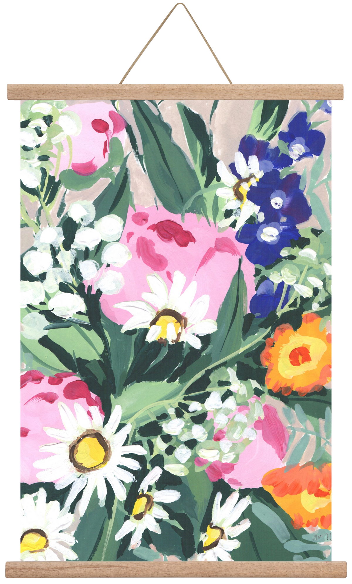 Daisies On Green Grass, 40x60 cm (40x60 cm), Tölgy akasztó