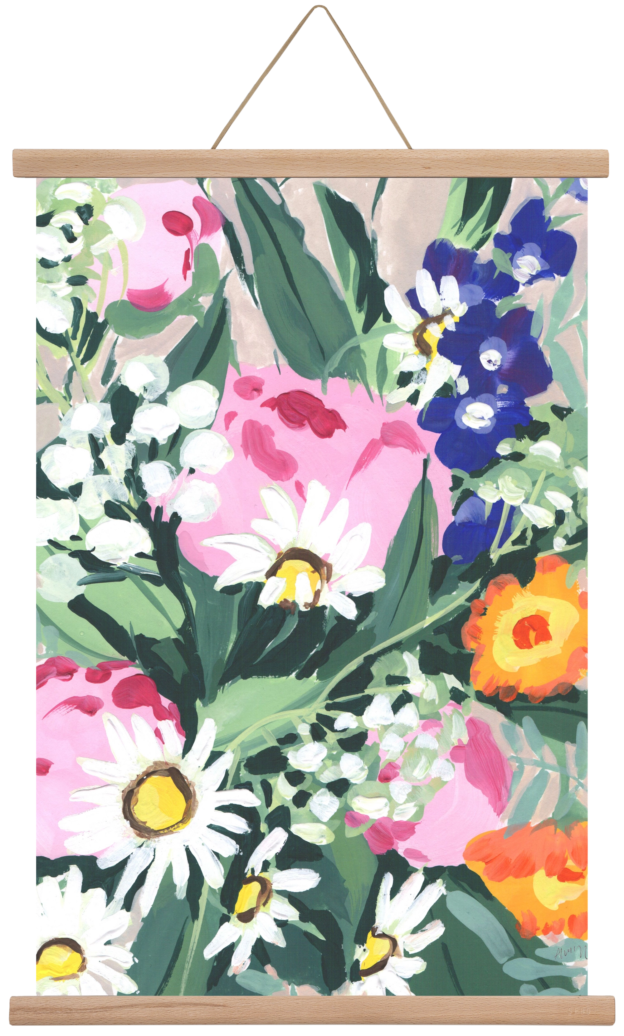 Daisies On Green Grass, 40x60 cm (40x60 cm), Tölgy akasztó