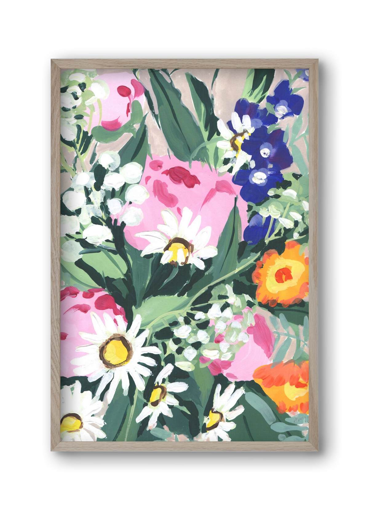 Daisies On Green Grass, 30x45 cm (30x45 cm), Tölgy keret