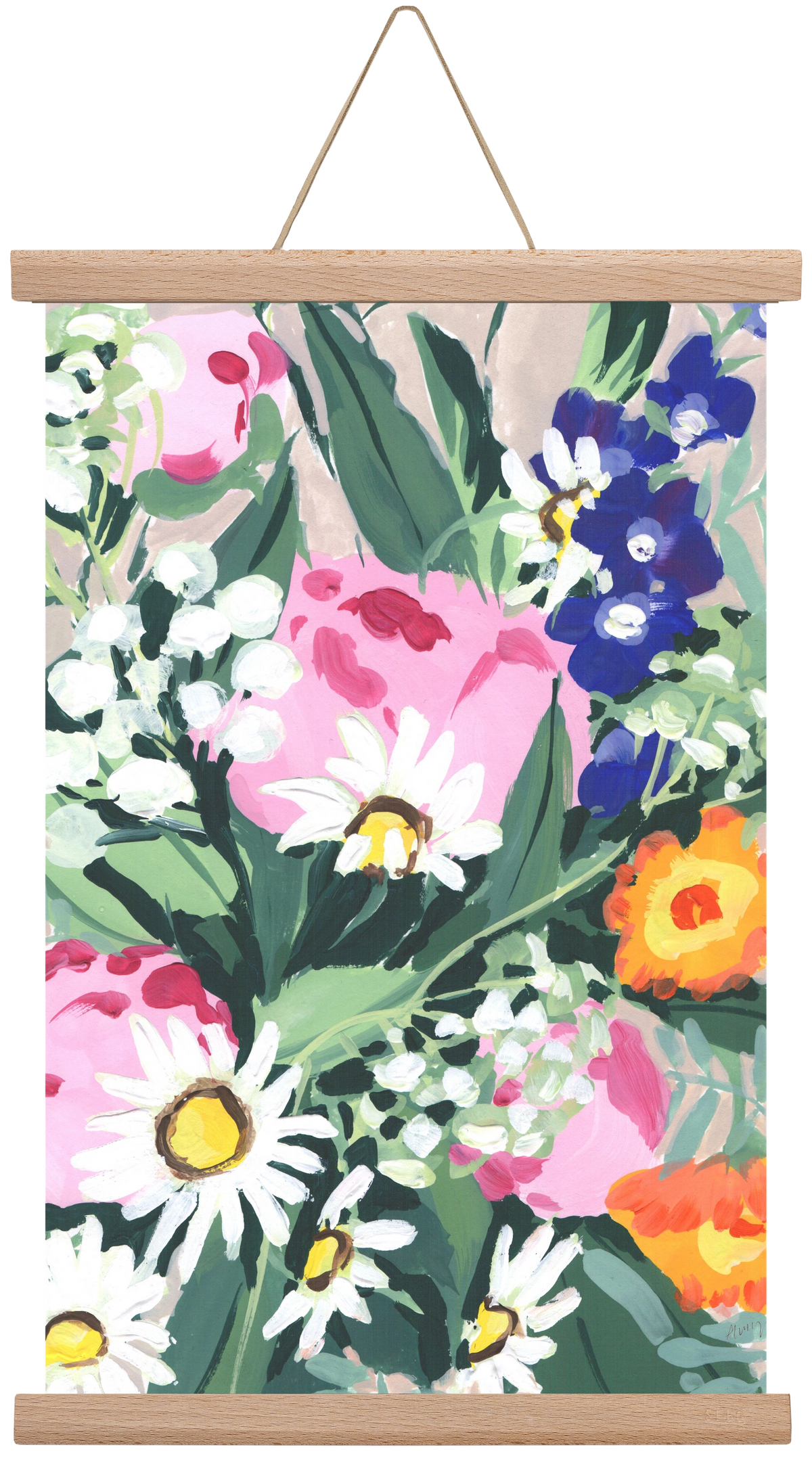 Daisies On Green Grass, 30x45 cm (30x45 cm), Tölgy akasztó