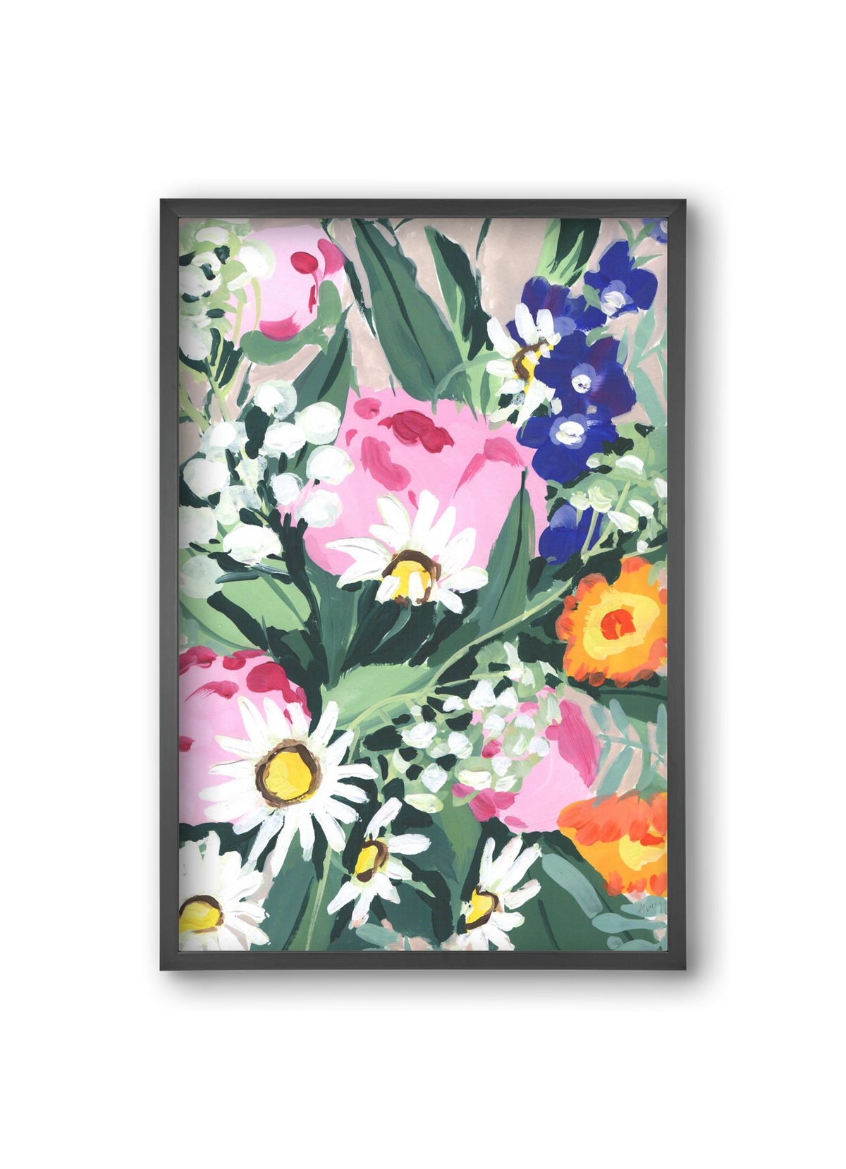 Daisies On Green Grass, 20x30 cm (20x30 cm), Fekete keret