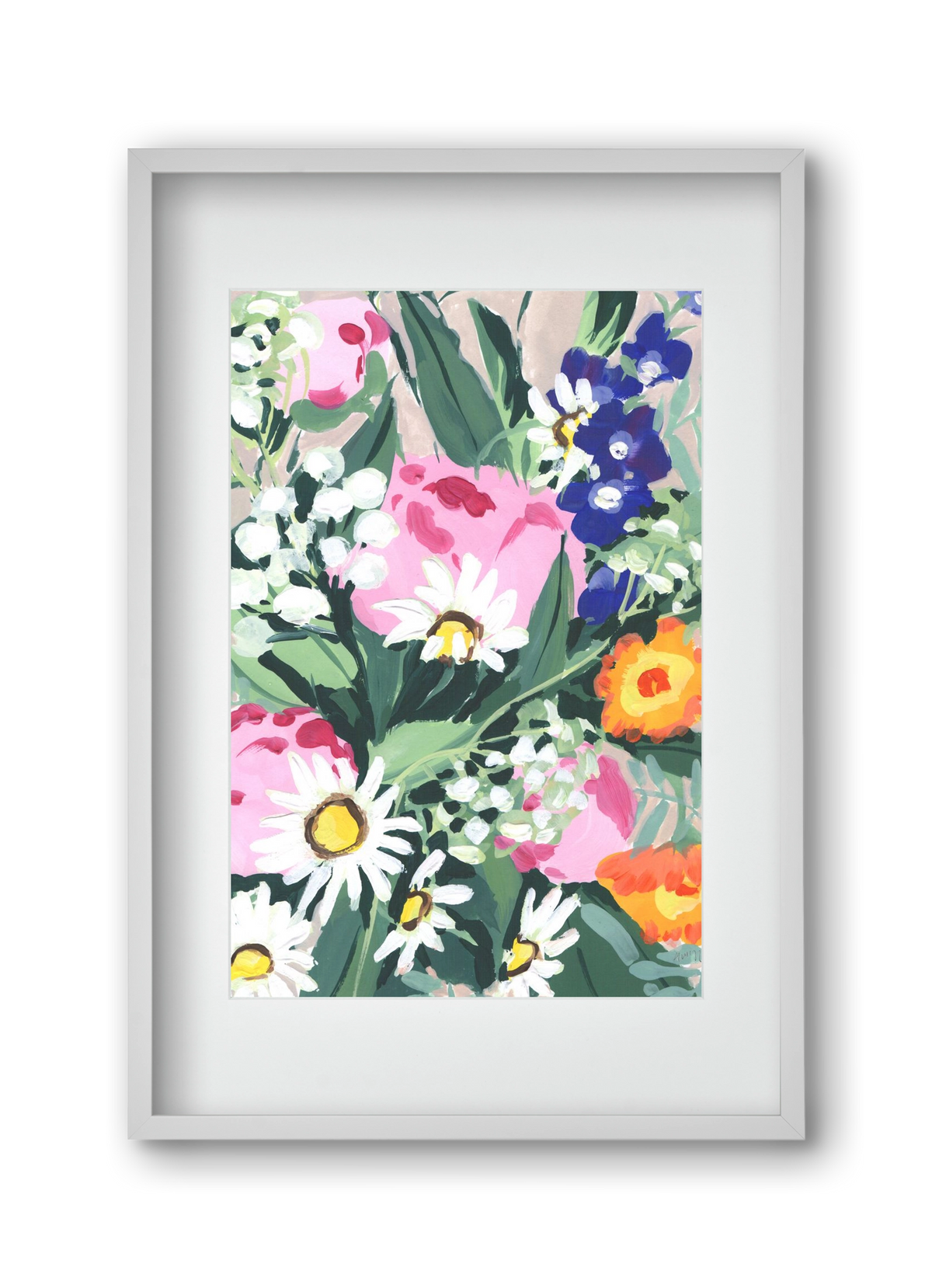 Daisies On Green Grass, 30x45 cm (20x30 cm), Fehér keret, paszpartuval