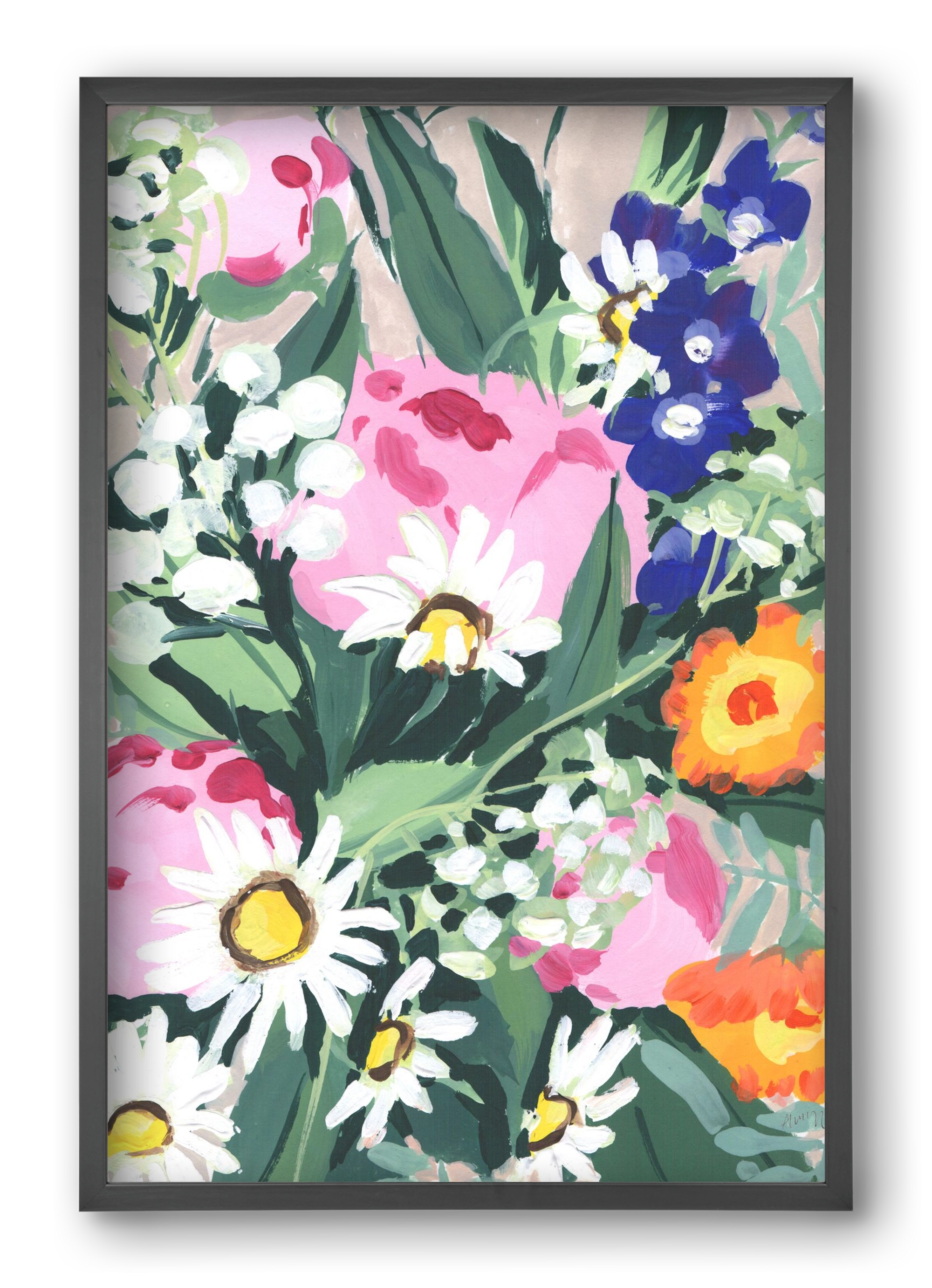 Daisies On Green Grass, 40x60 cm (40x60 cm), Fekete keret