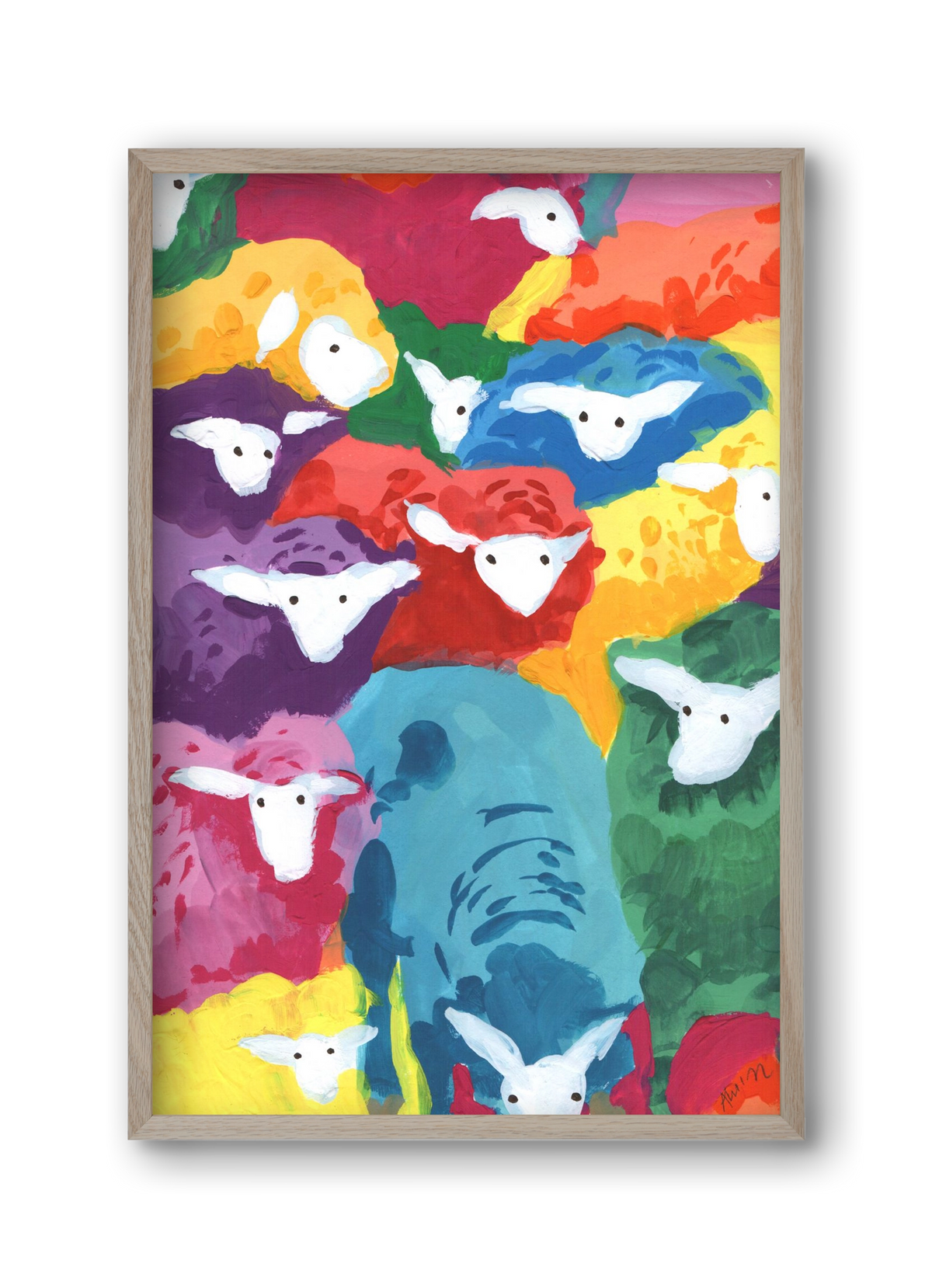 Colorful Sheep Cocktail, 30x45 cm (30x45 cm), Tölgy keret
