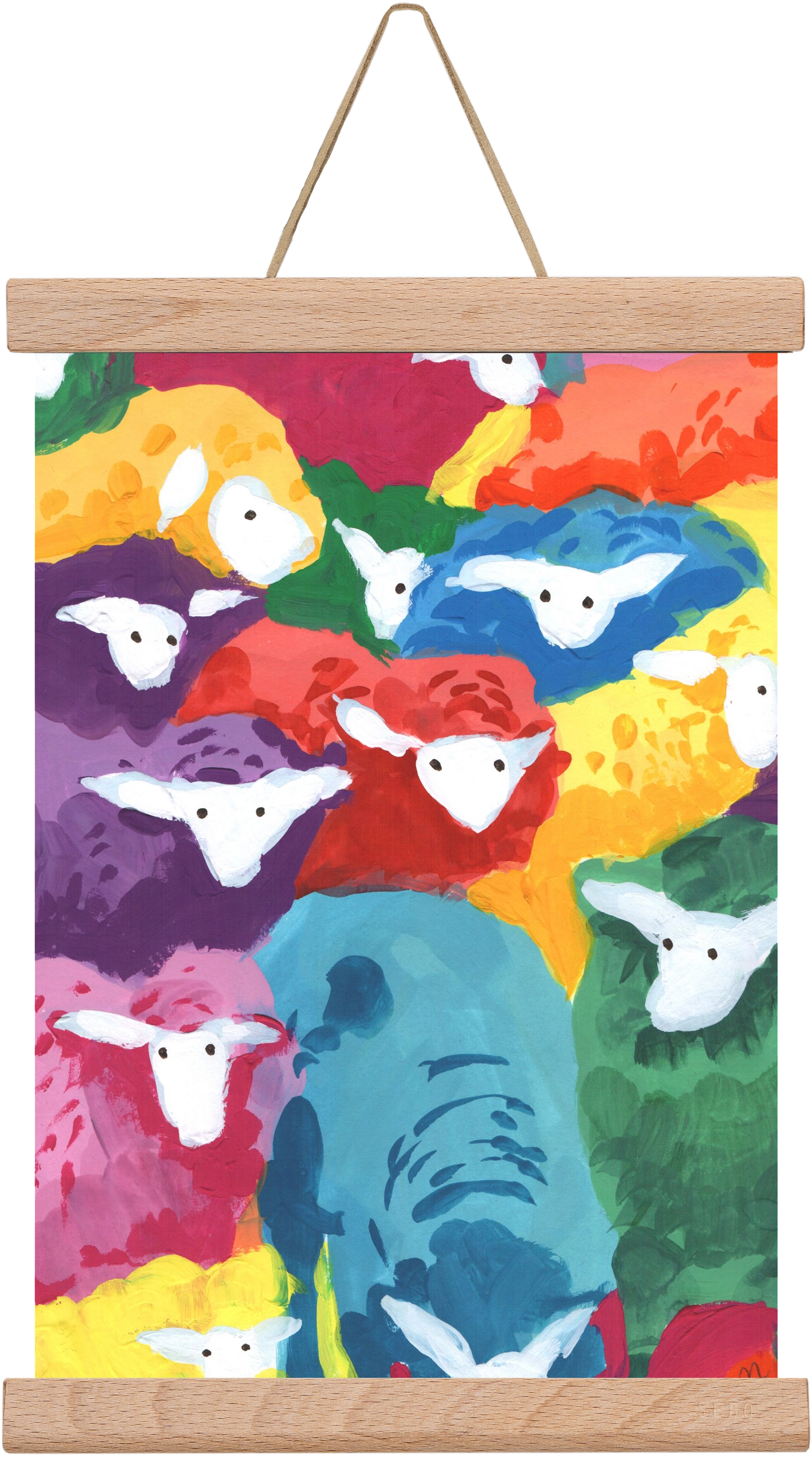 Colorful Sheep Cocktail, 20x30 cm (20x30 cm), Tölgy akasztó