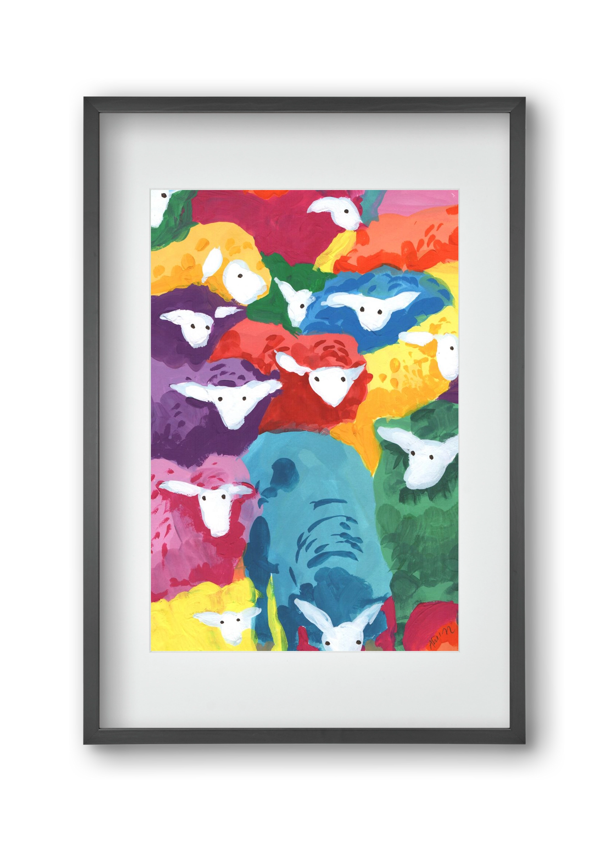 Colorful Sheep Cocktail, 30x45 cm (20x30 cm), Fekete keret, paszpartuval
