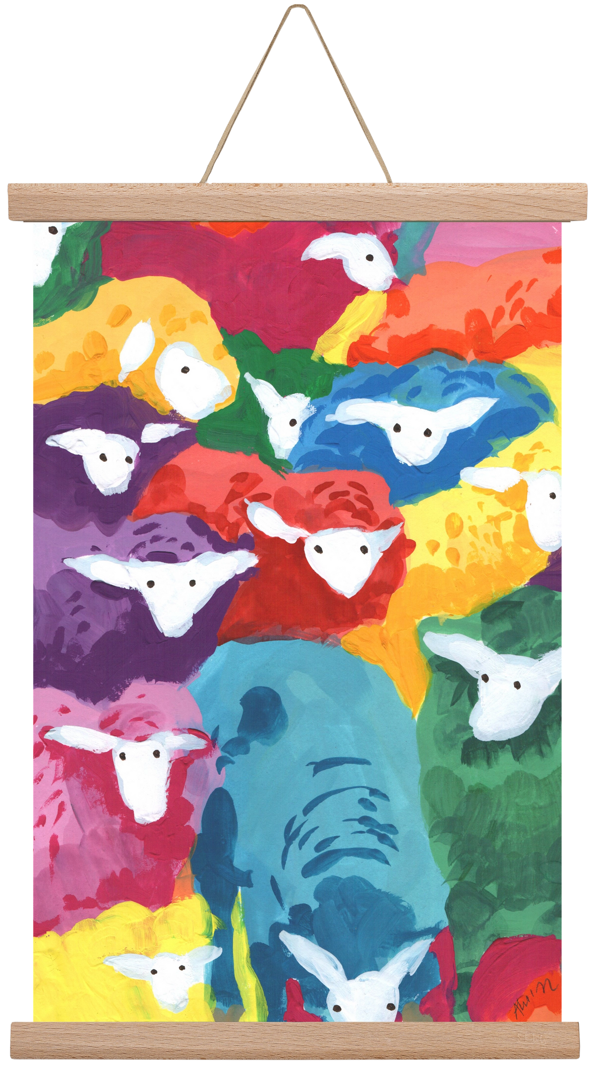 Colorful Sheep Cocktail, 30x45 cm (30x45 cm), Tölgy akasztó