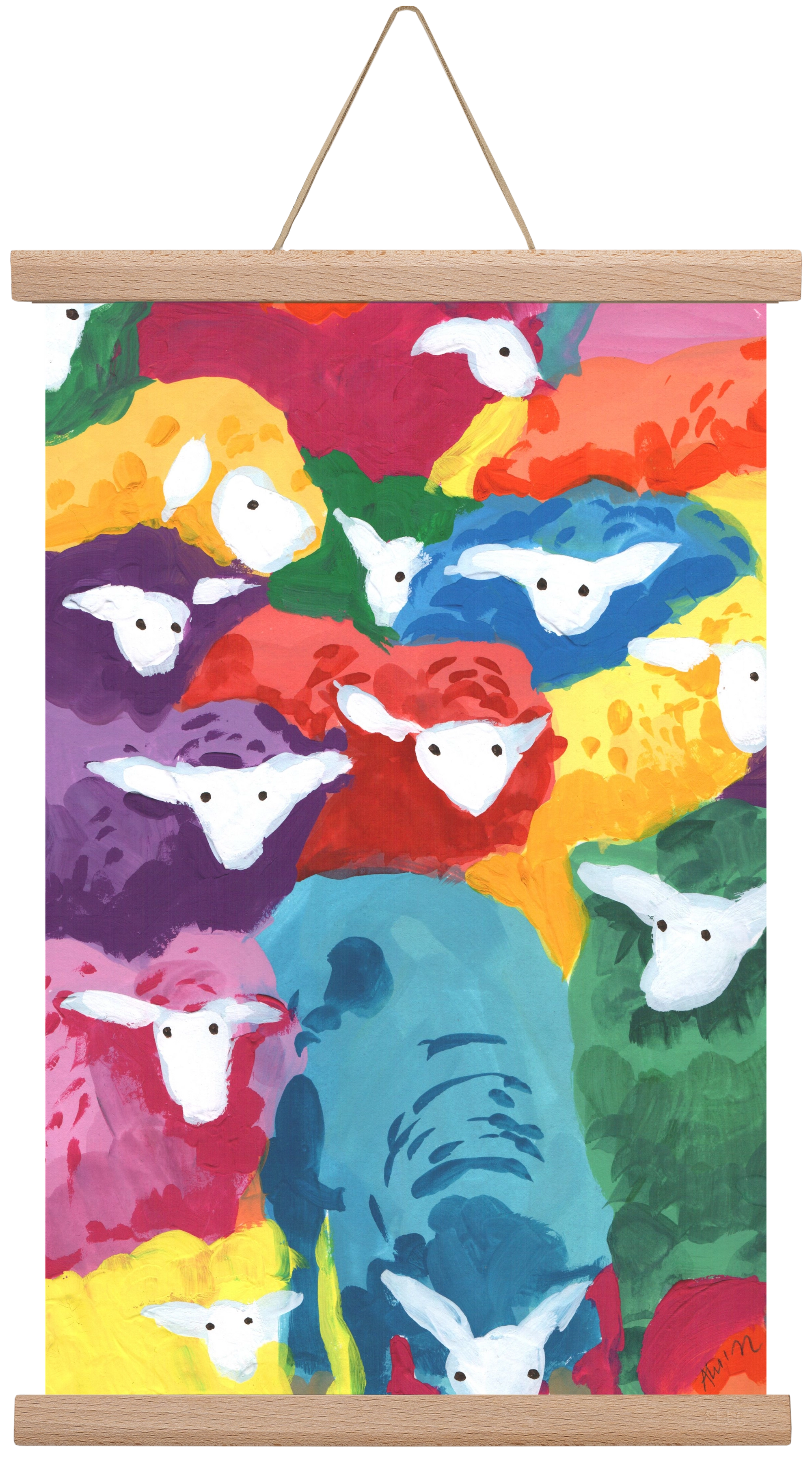 Colorful Sheep Cocktail, 30x45 cm (30x45 cm), Tölgy akasztó