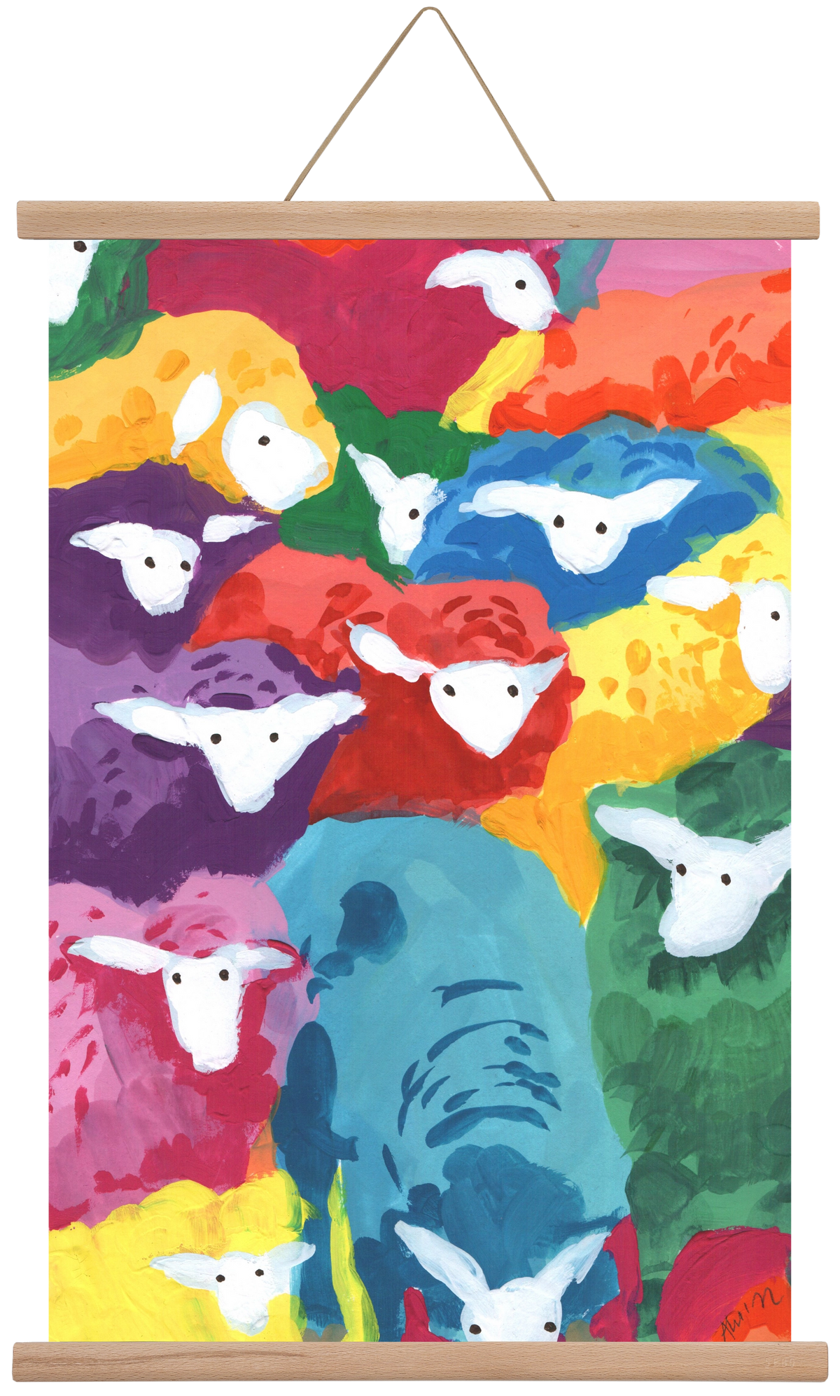Colorful Sheep Cocktail, 40x60 cm (40x60 cm), Tölgy akasztó