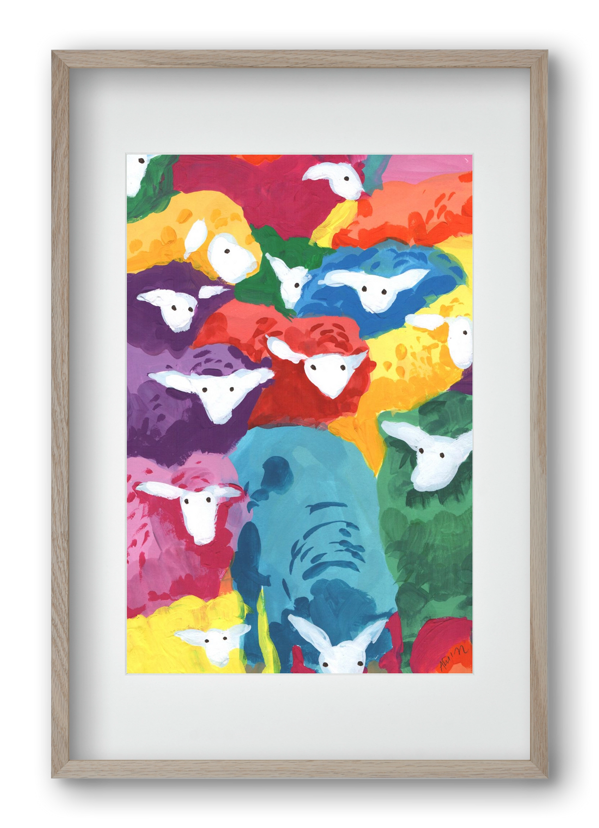 Colorful Sheep Cocktail, 40x60 cm (30x45 cm), Tölgy keret, paszpartuval