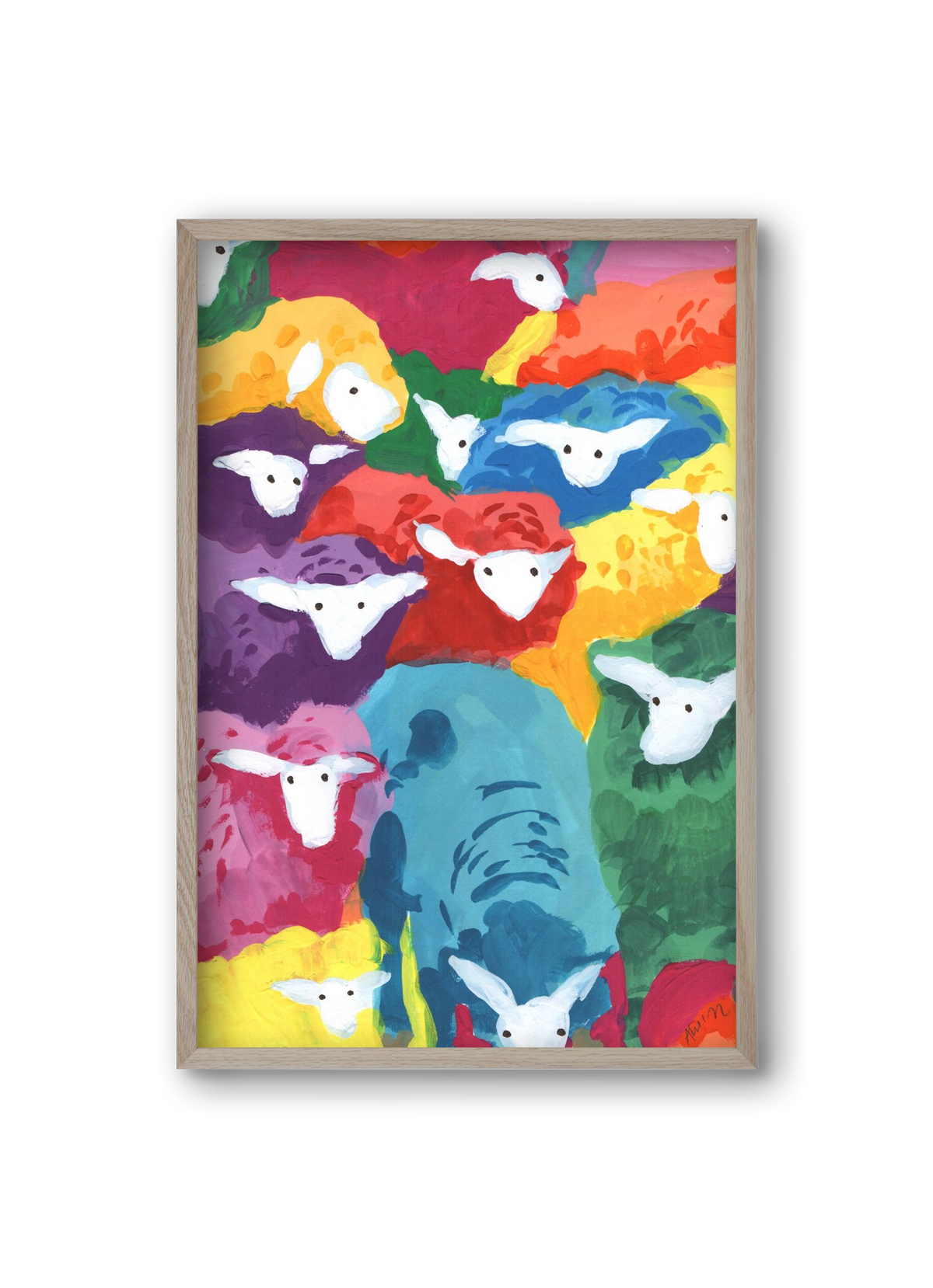 Colorful Sheep Cocktail, 20x30 cm (20x30 cm), Tölgy keret