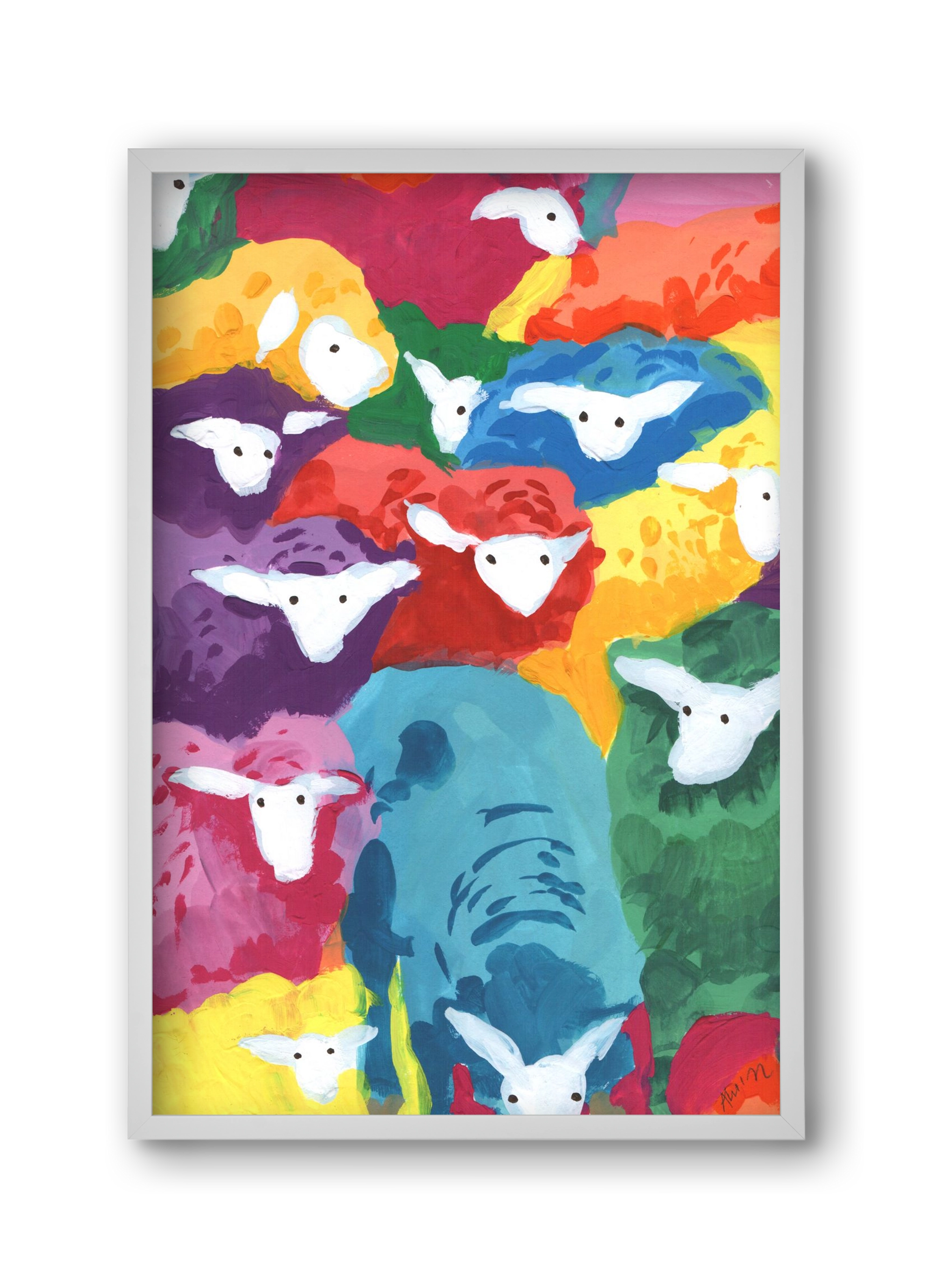 Colorful Sheep Cocktail, 30x45 cm (30x45 cm), Fehér keret