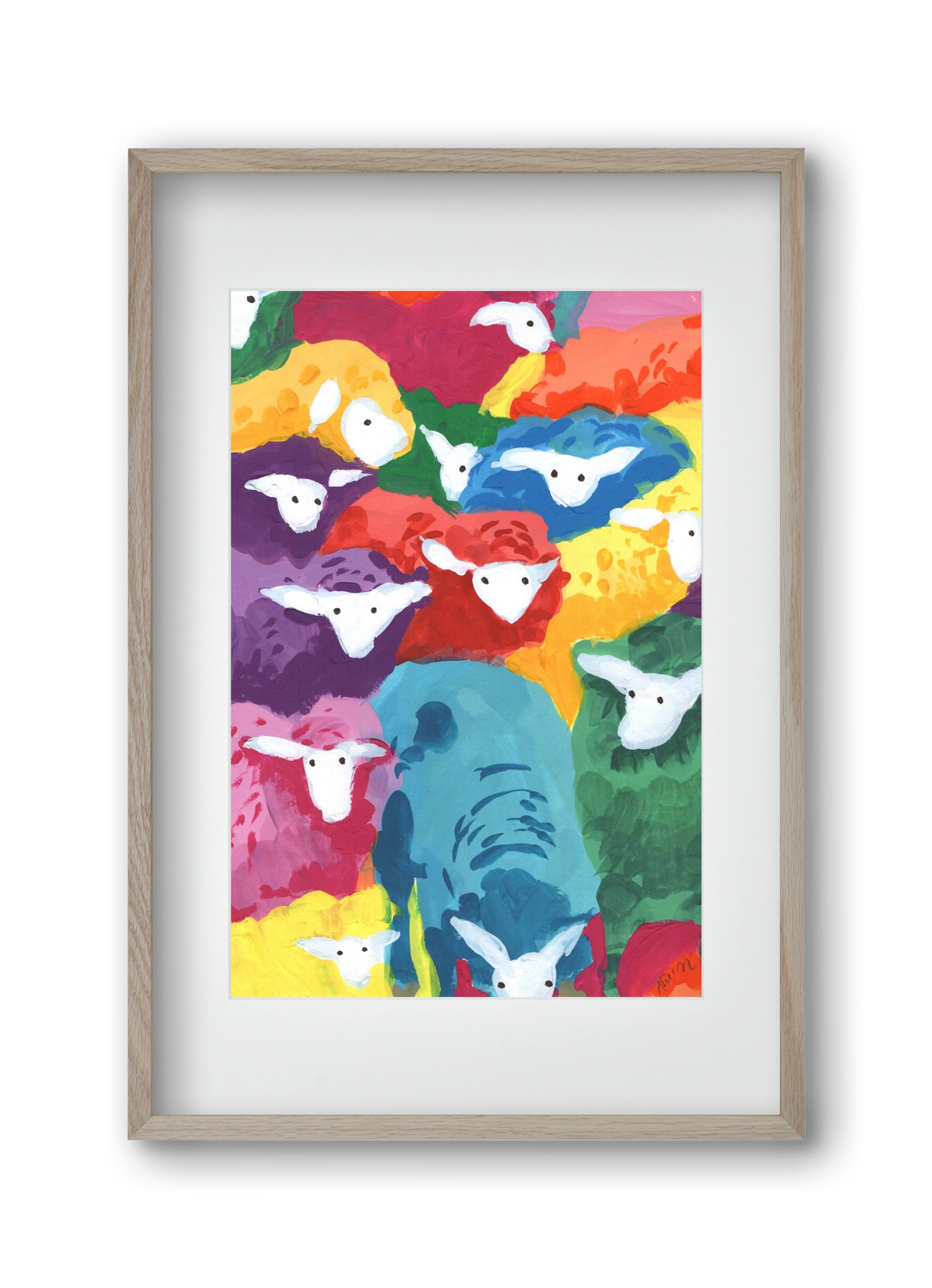Colorful Sheep Cocktail, 30x45 cm (20x30 cm), Tölgy keret, paszpartuval