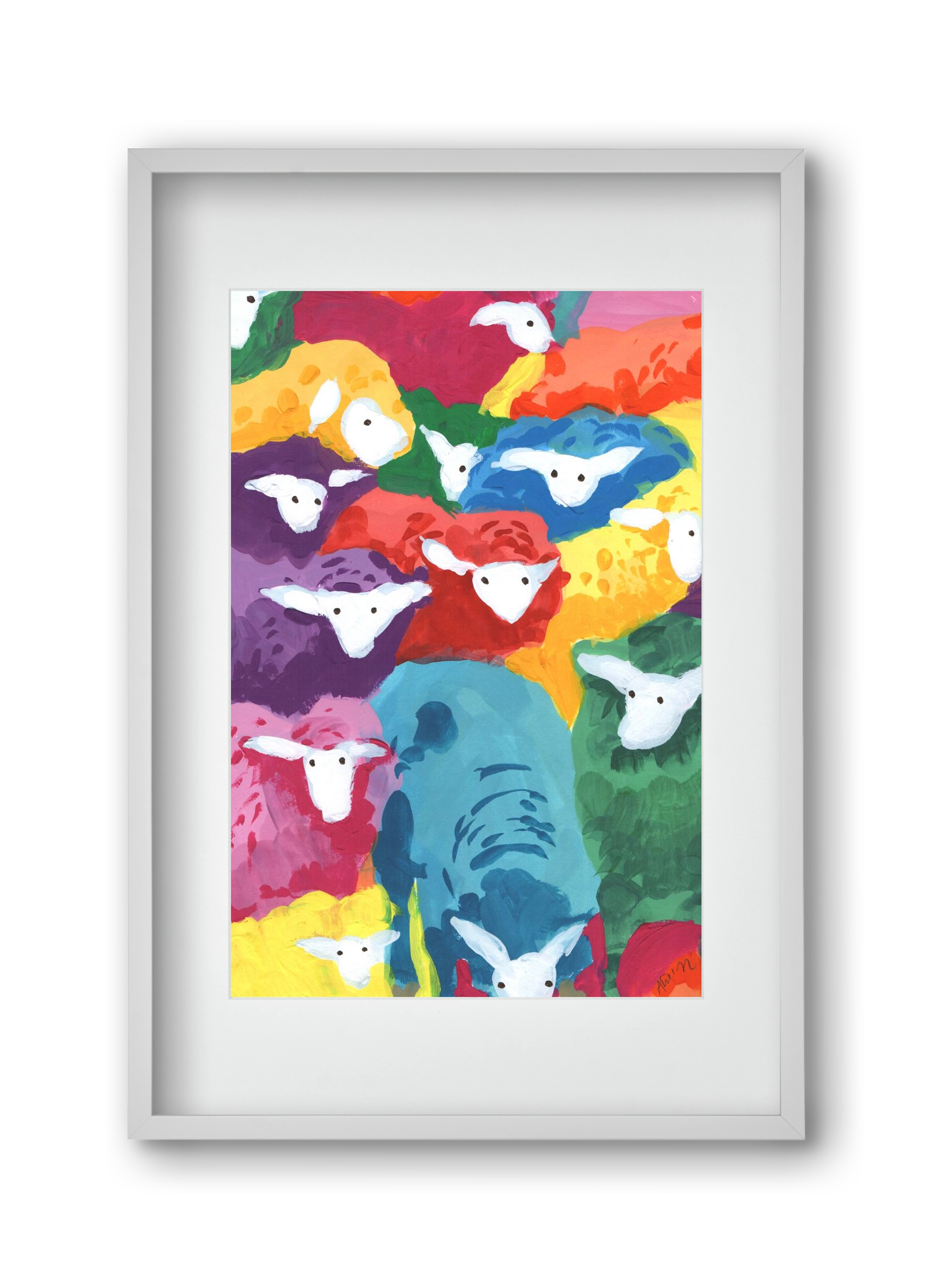 Colorful Sheep Cocktail, 30x45 cm (20x30 cm), Fehér keret, paszpartuval