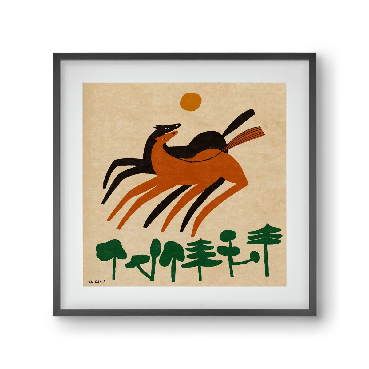 Horses in the woods , 30x30 cm (20x20 cm), Fekete keret, paszpartuval