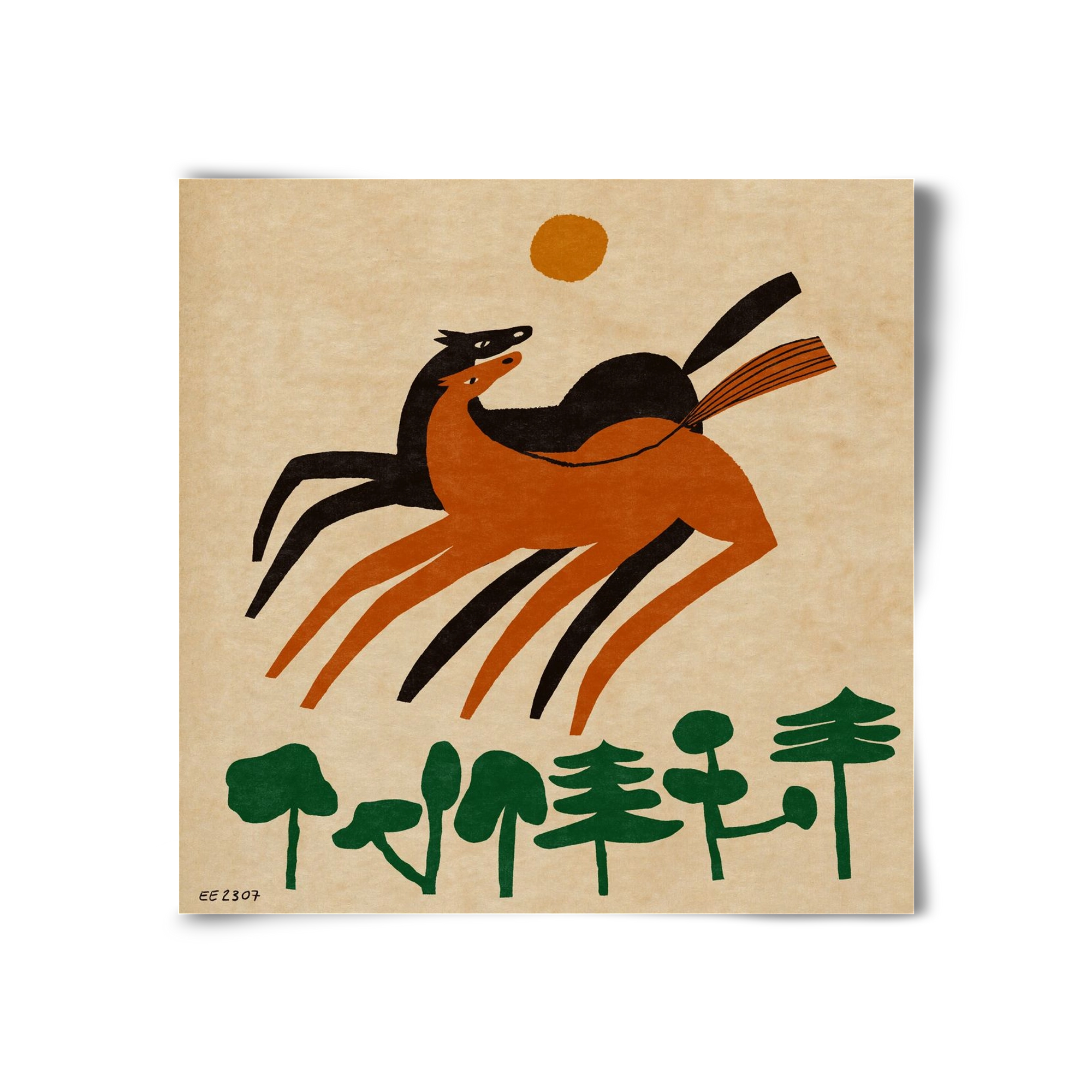 Horses in the woods , 30x30 cm, Keret nélkül