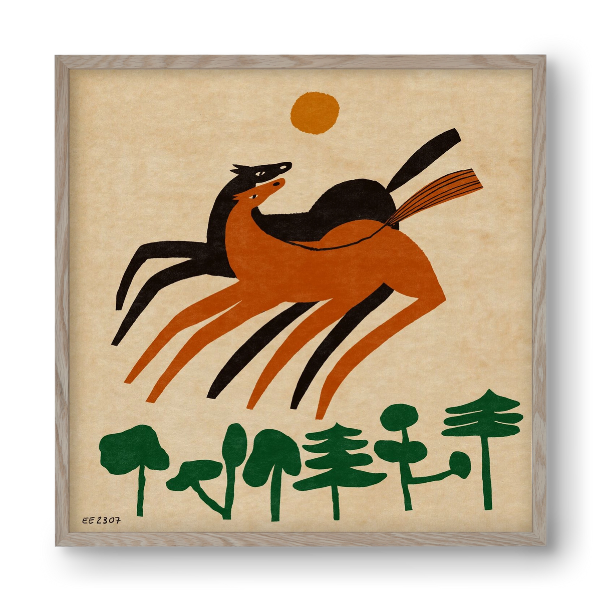 Horses in the woods , 40x40 cm (40x40 cm), Tölgy keret