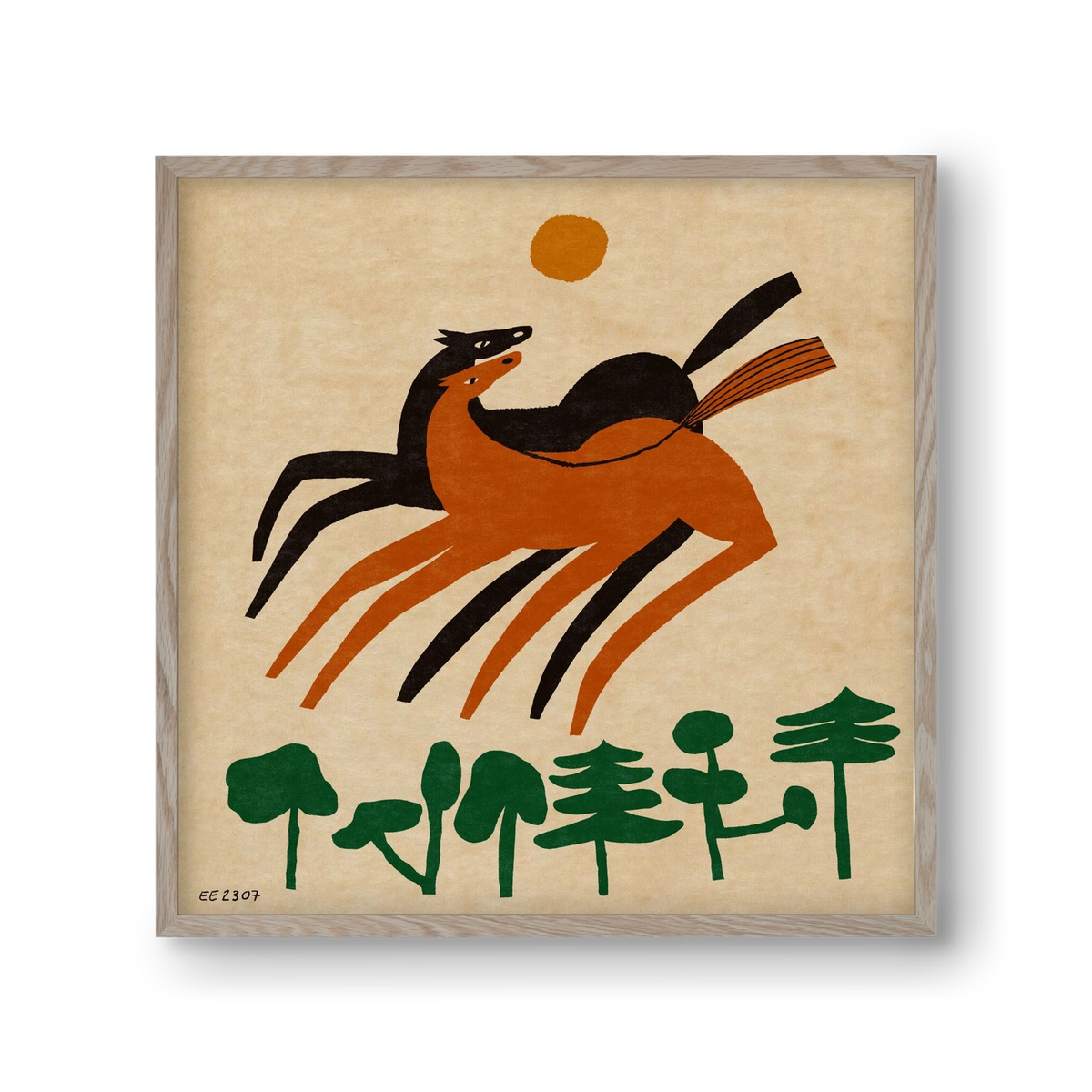 Horses in the woods , 30x30 cm (30x30 cm), Tölgy keret