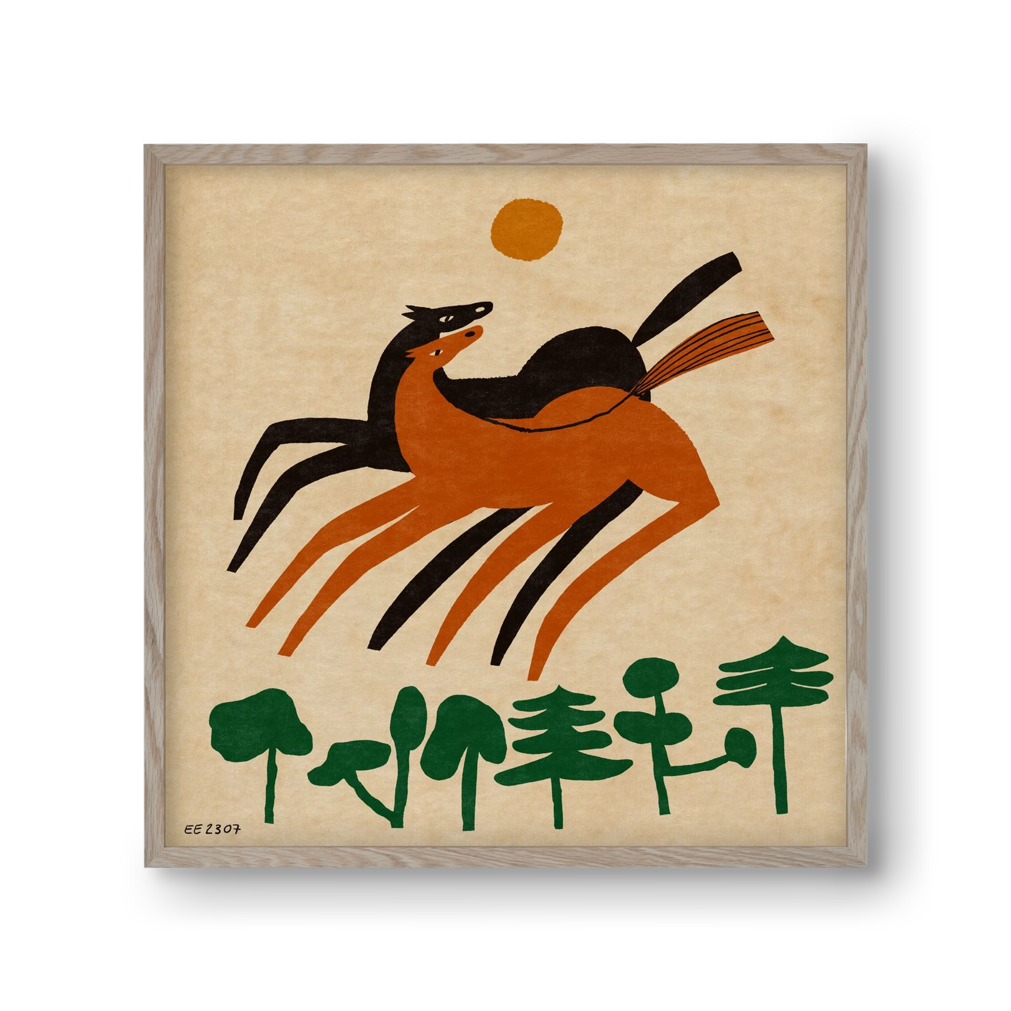 Horses in the woods , 30x30 cm (30x30 cm), Tölgy keret