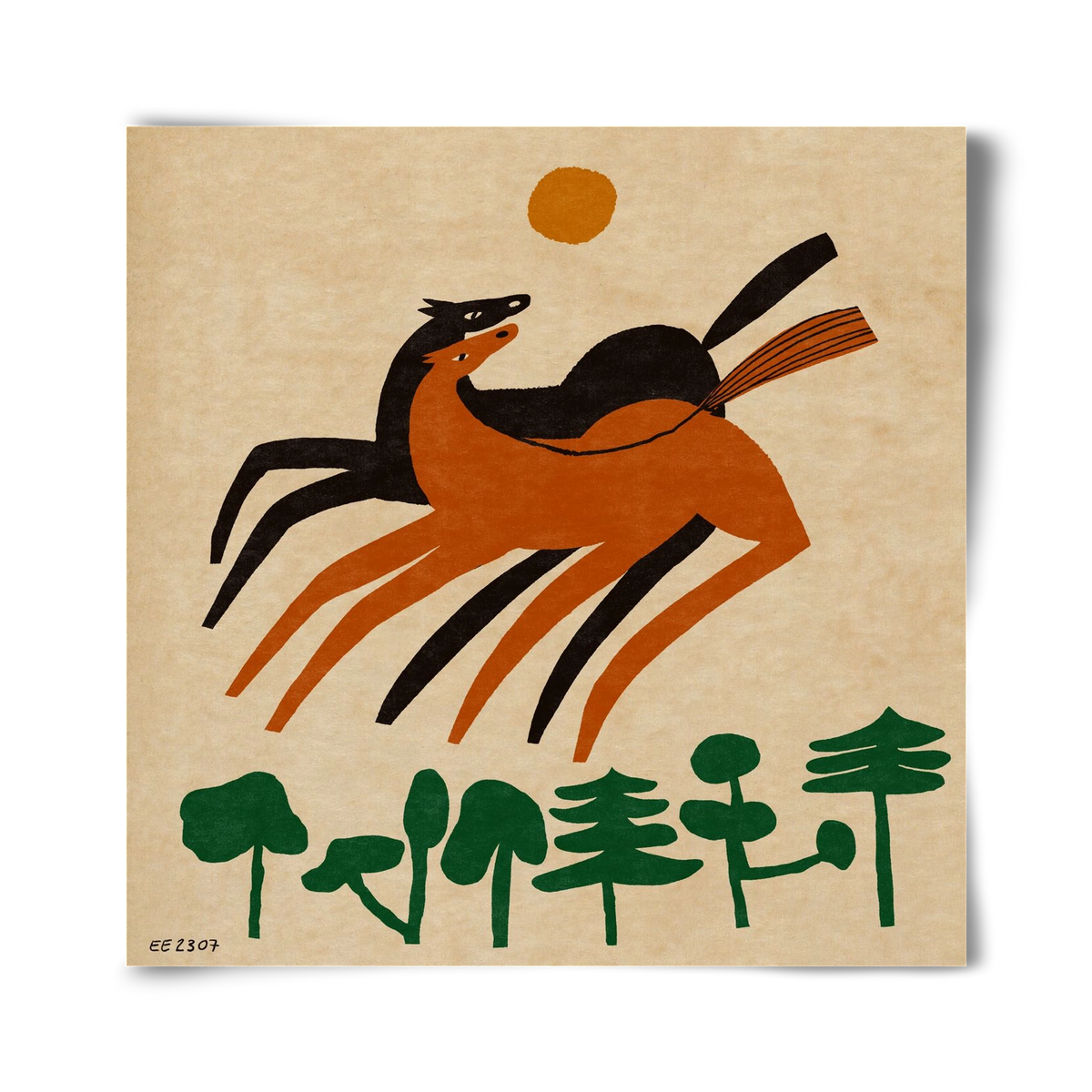 Horses in the woods , 40x40 cm, Keret nélkül