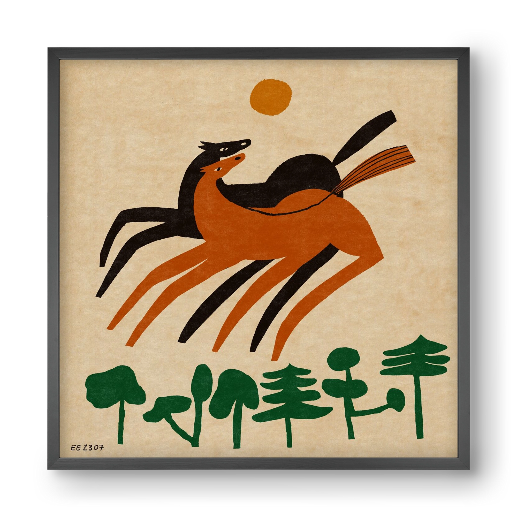 Horses in the woods , 40x40 cm (40x40 cm), Fekete keret