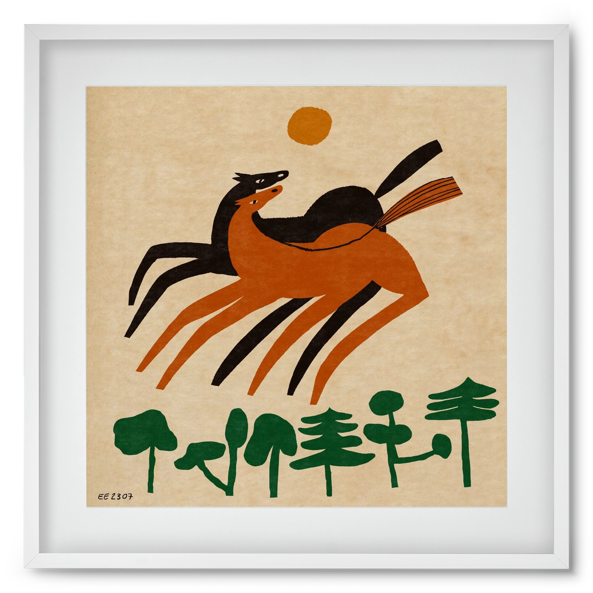 Horses in the woods , 50x50 cm (40x40 cm), Fehér keret, paszpartuval