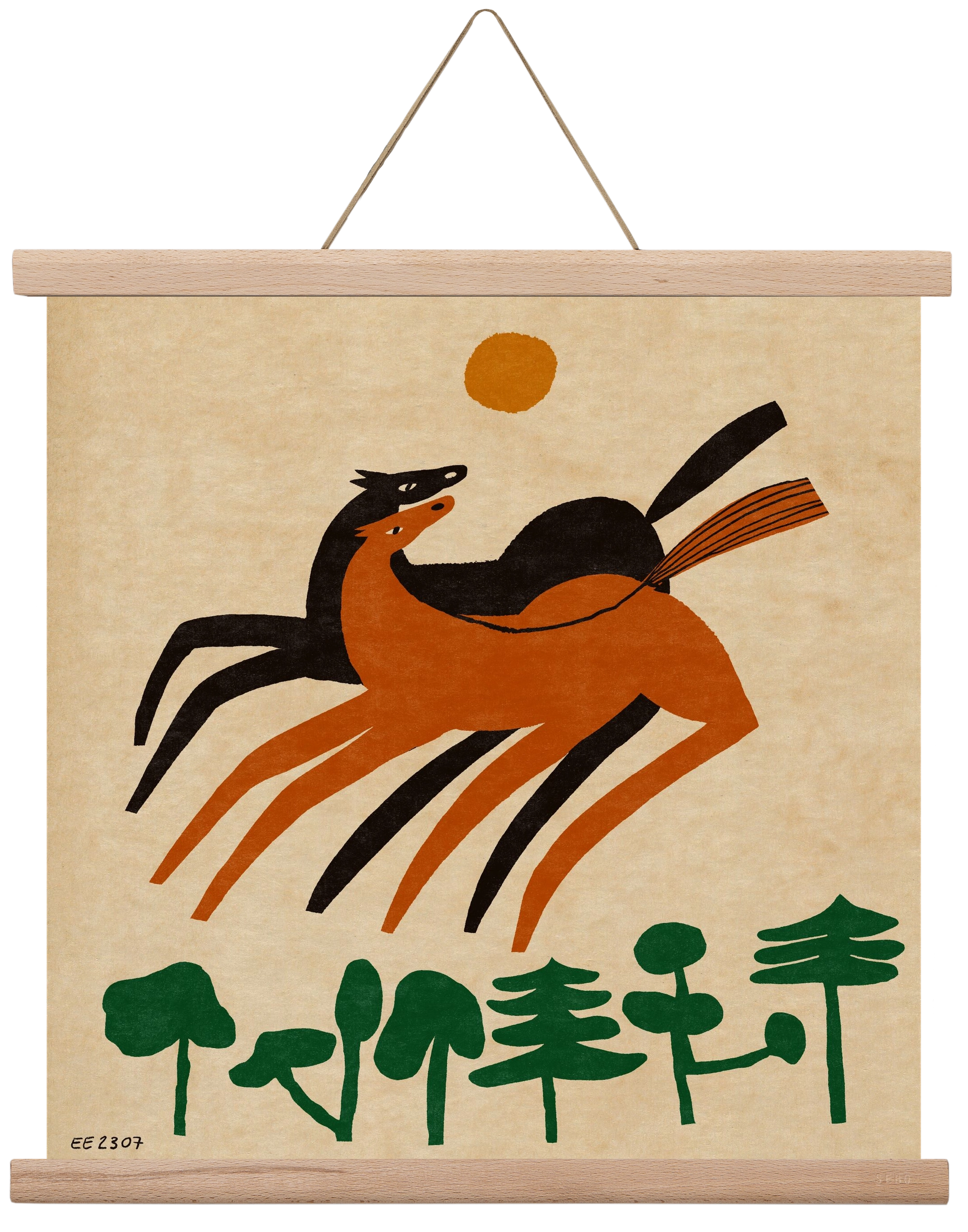 Horses in the woods , 40x40 cm (40x40 cm), Tölgy akasztó