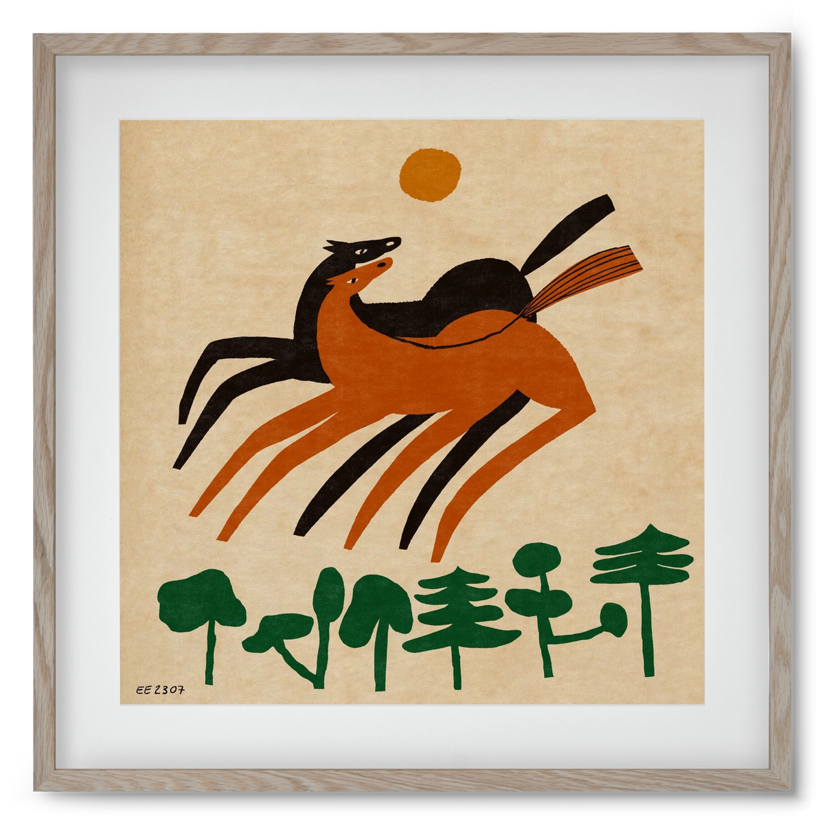 Horses in the woods , 50x50 cm (40x40 cm), Tölgy keret, paszpartuval