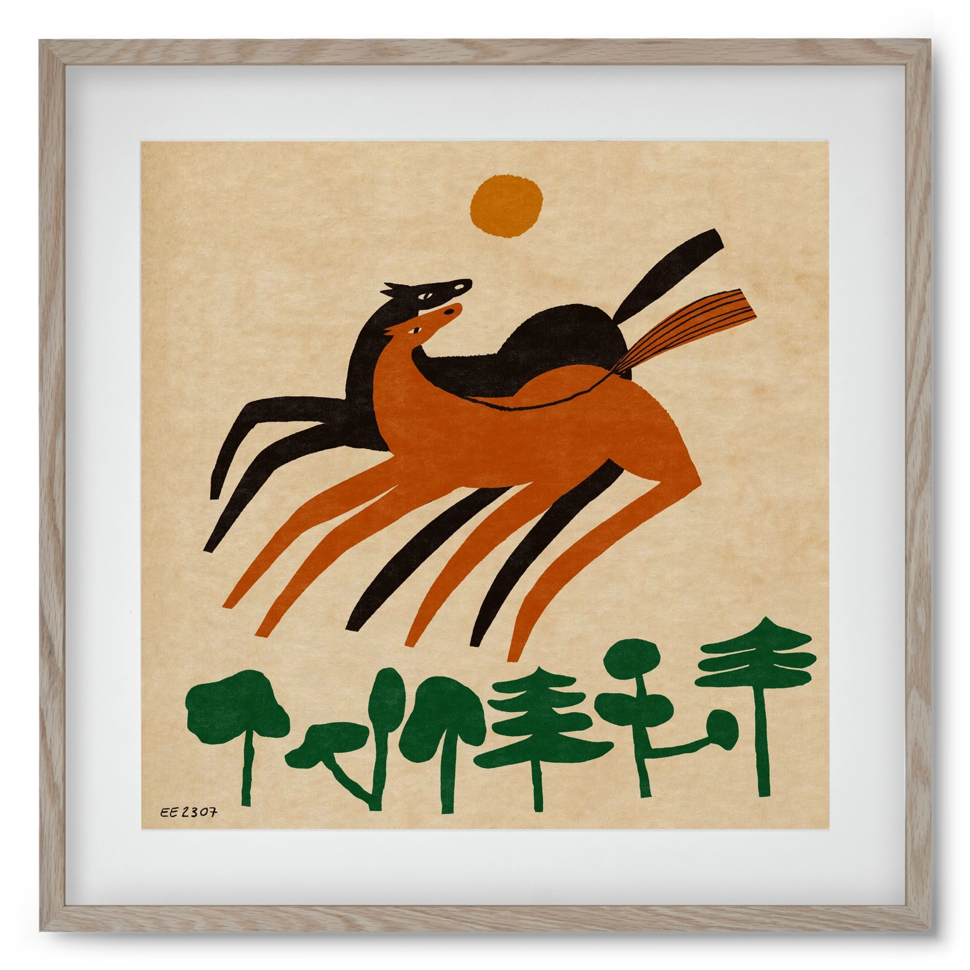 Horses in the woods , 50x50 cm (40x40 cm), Tölgy keret, paszpartuval