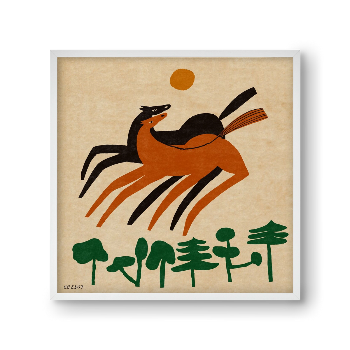 Horses in the woods , 30x30 cm (30x30 cm), Fehér keret