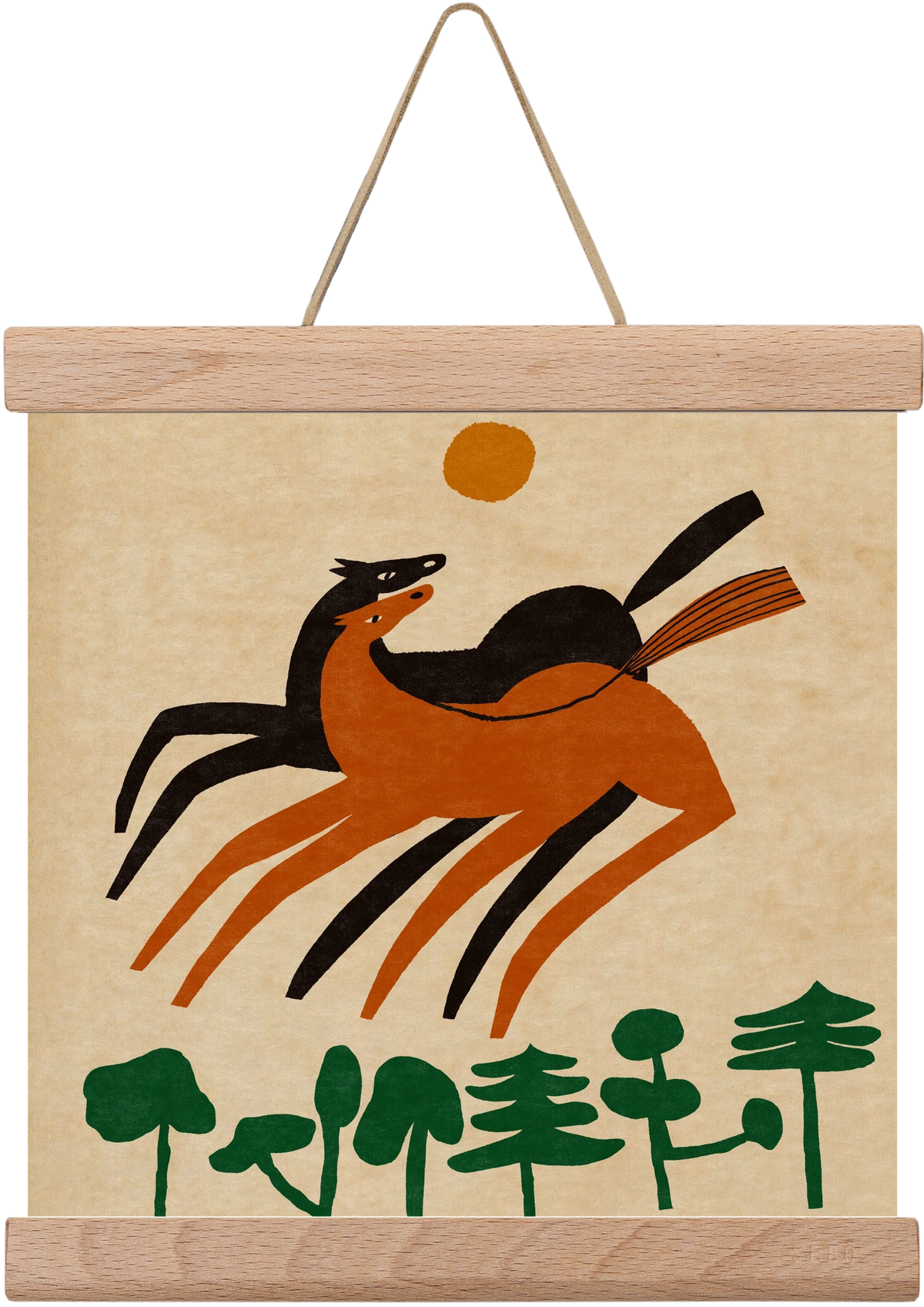 Horses in the woods , 20x20 cm (20x20 cm), Tölgy akasztó