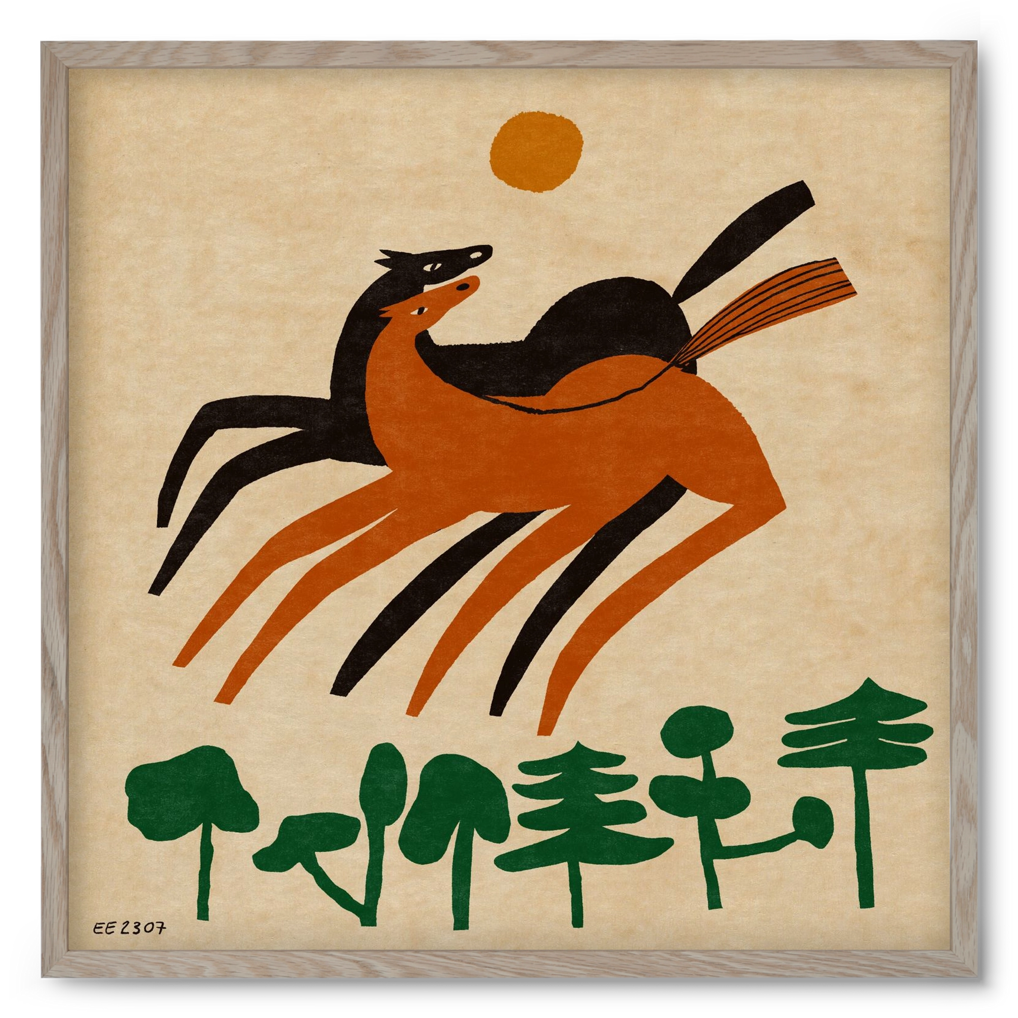 Horses in the woods , 50x50 cm (50x50 cm), Tölgy keret