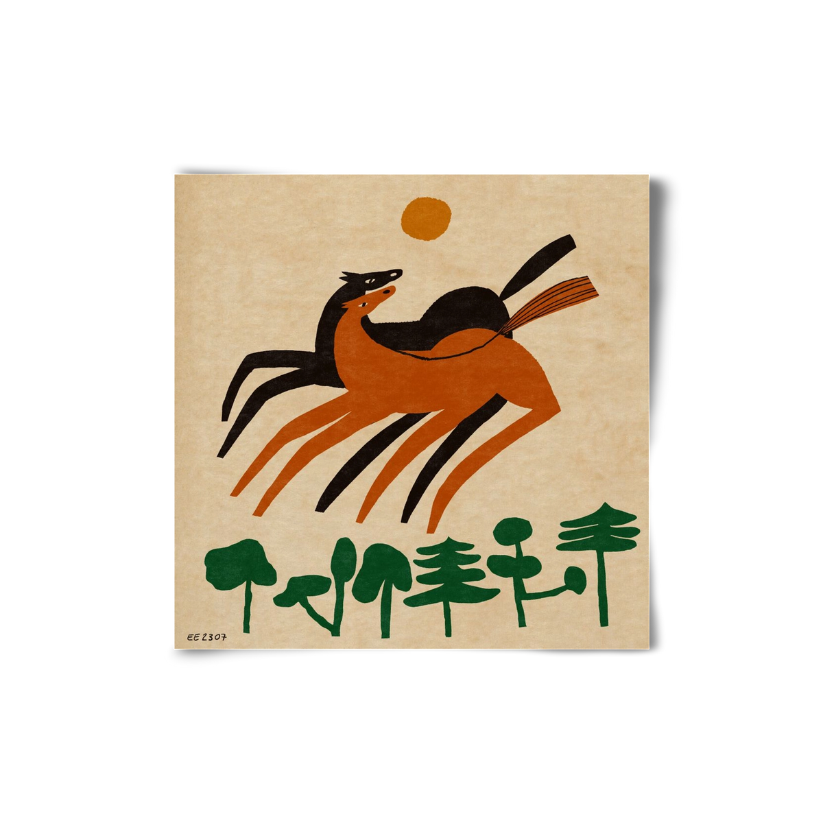 Horses in the woods , 20x20 cm, Keret nélkül