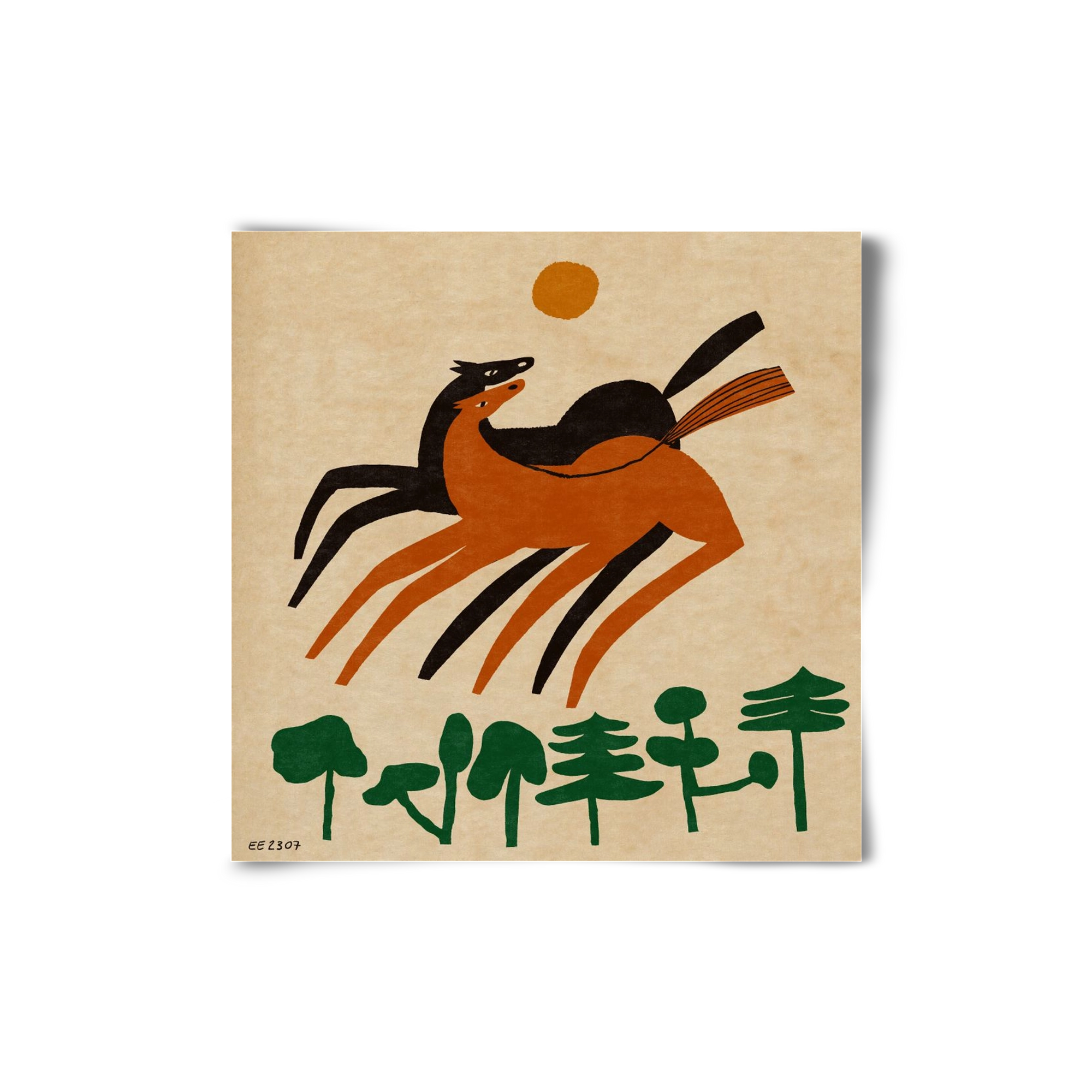 Horses in the woods , 20x20 cm, Keret nélkül