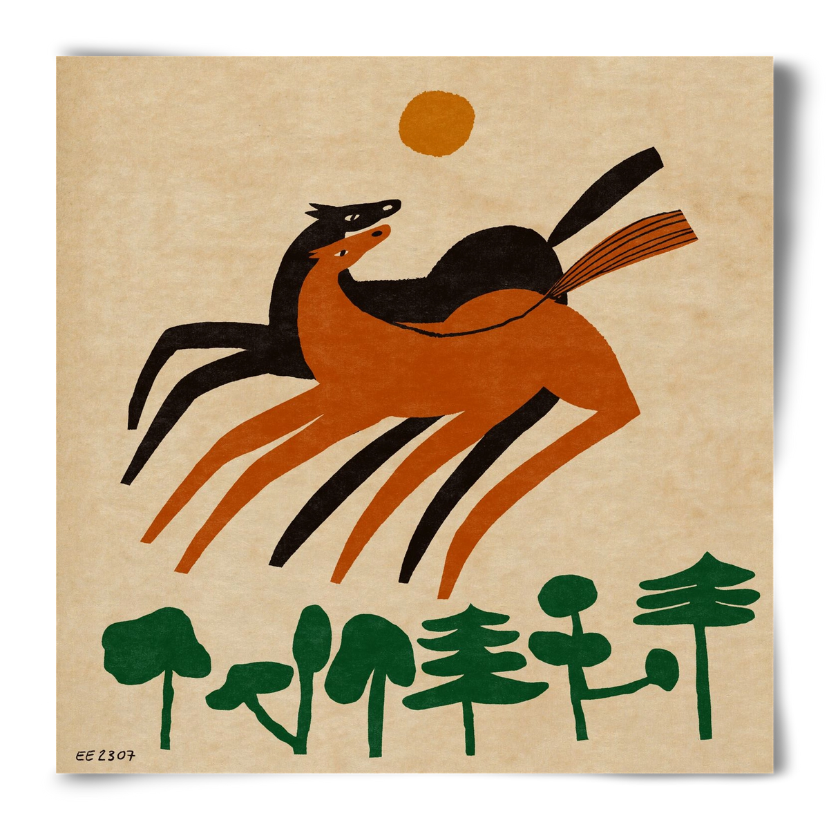 Horses in the woods , 50x50 cm, Keret nélkül