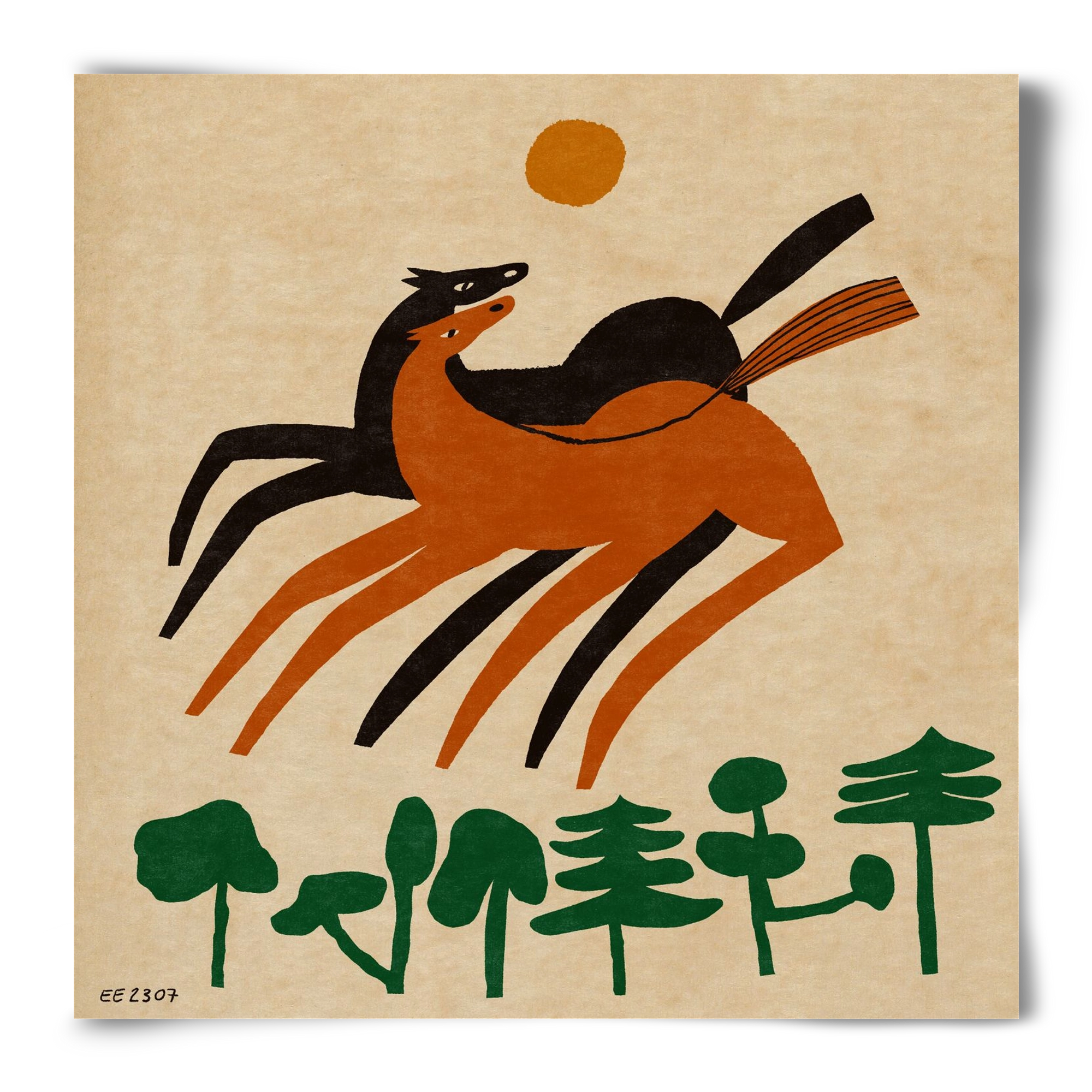 Horses in the woods , 50x50 cm, Keret nélkül