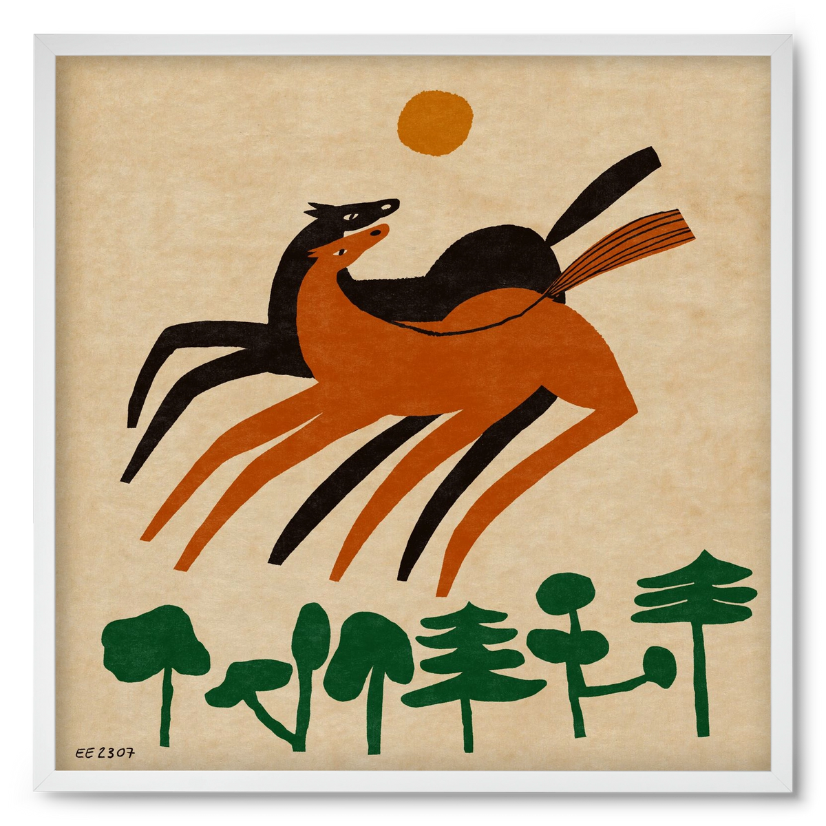 Horses in the woods , 50x50 cm (50x50 cm), Fehér keret