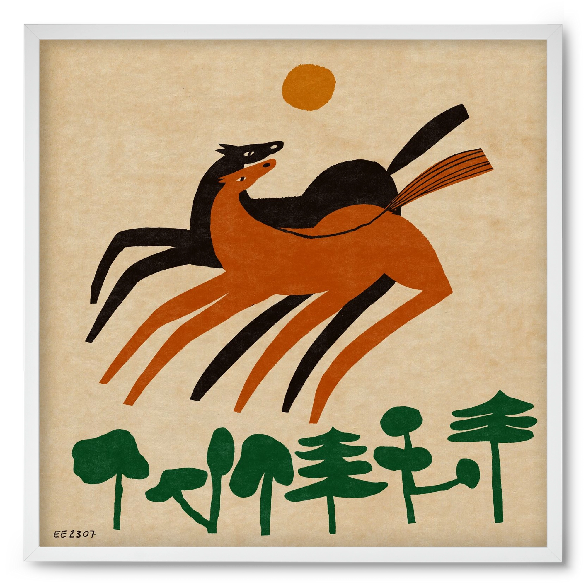 Horses in the woods , 50x50 cm (50x50 cm), Fehér keret