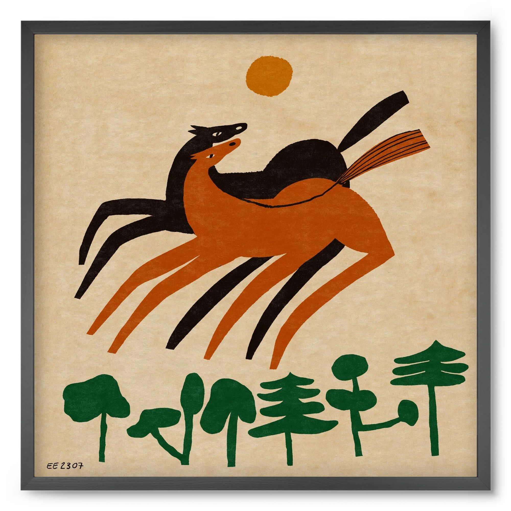 Horses in the woods , 50x50 cm (50x50 cm), Fekete keret