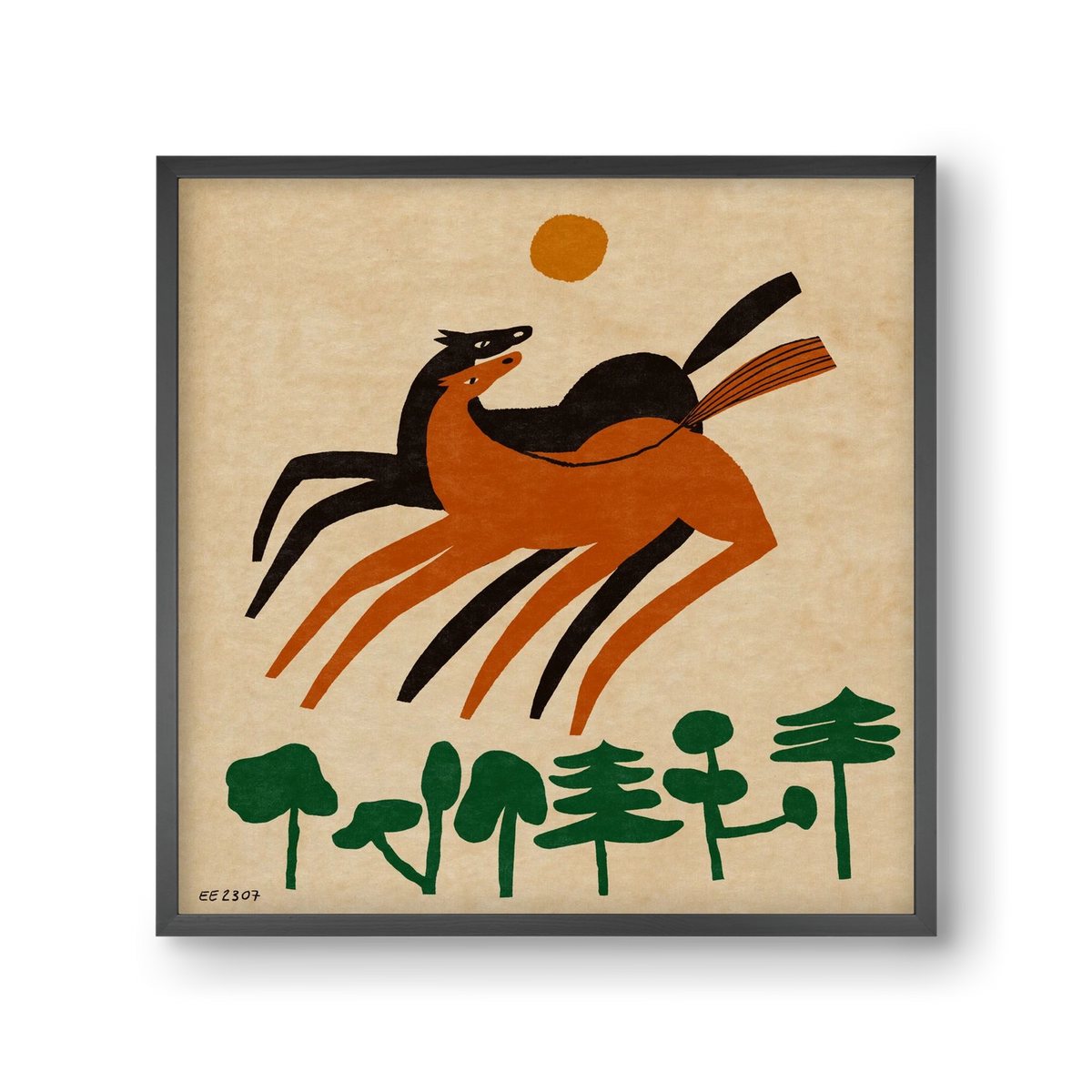 Horses in the woods , 30x30 cm (30x30 cm), Fekete keret