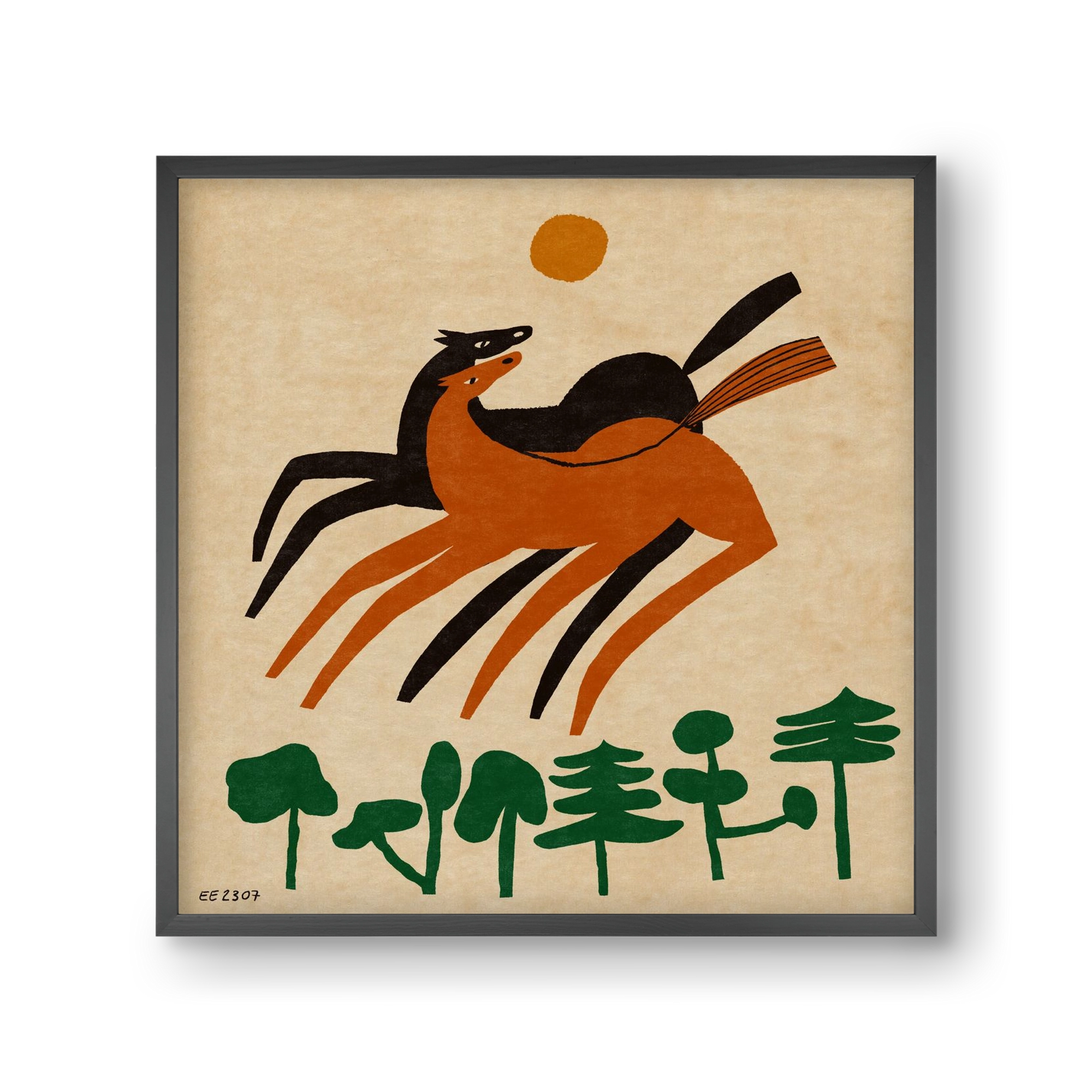 Horses in the woods , 30x30 cm (30x30 cm), Fekete keret