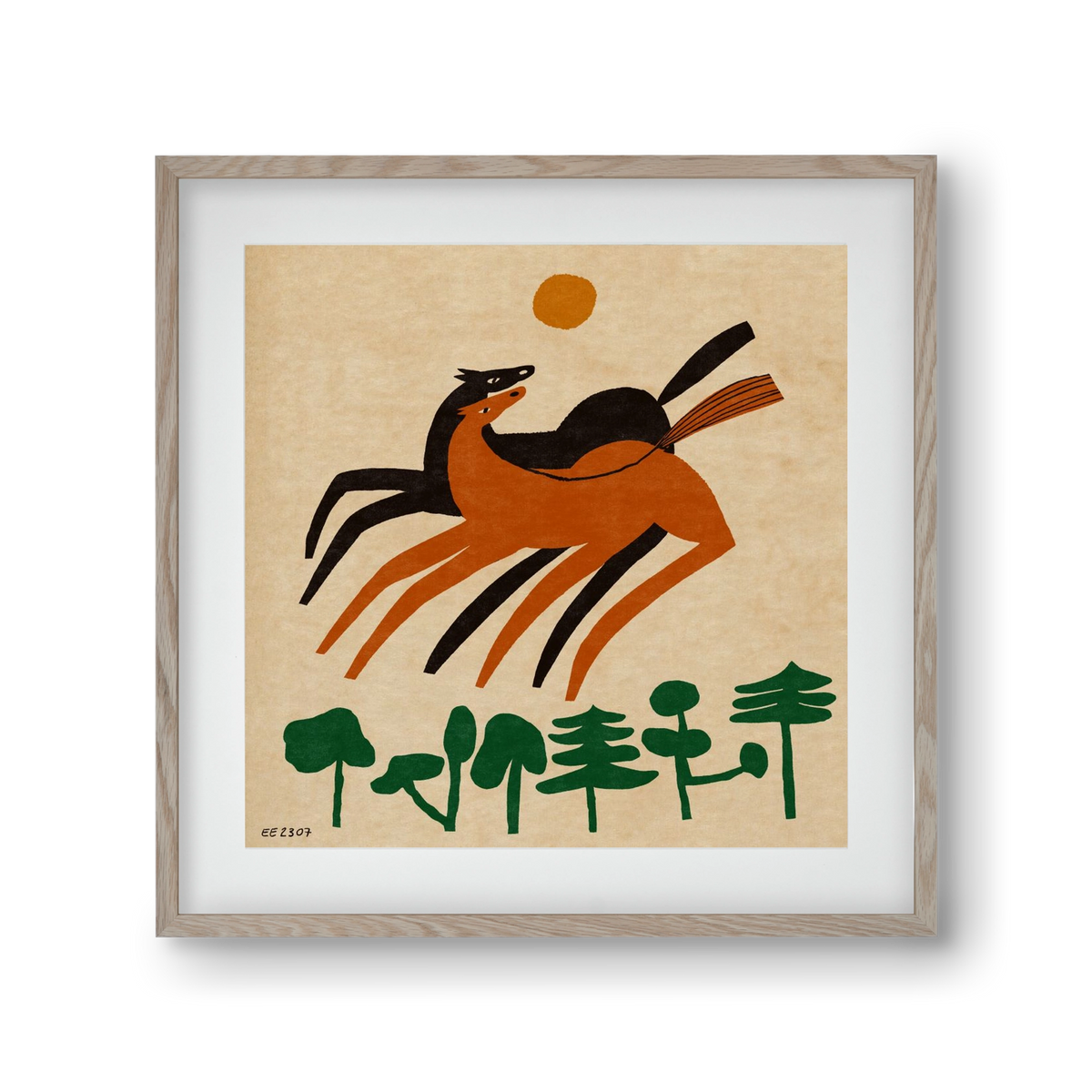 Horses in the woods , 30x30 cm (20x20 cm), Tölgy keret, paszpartuval